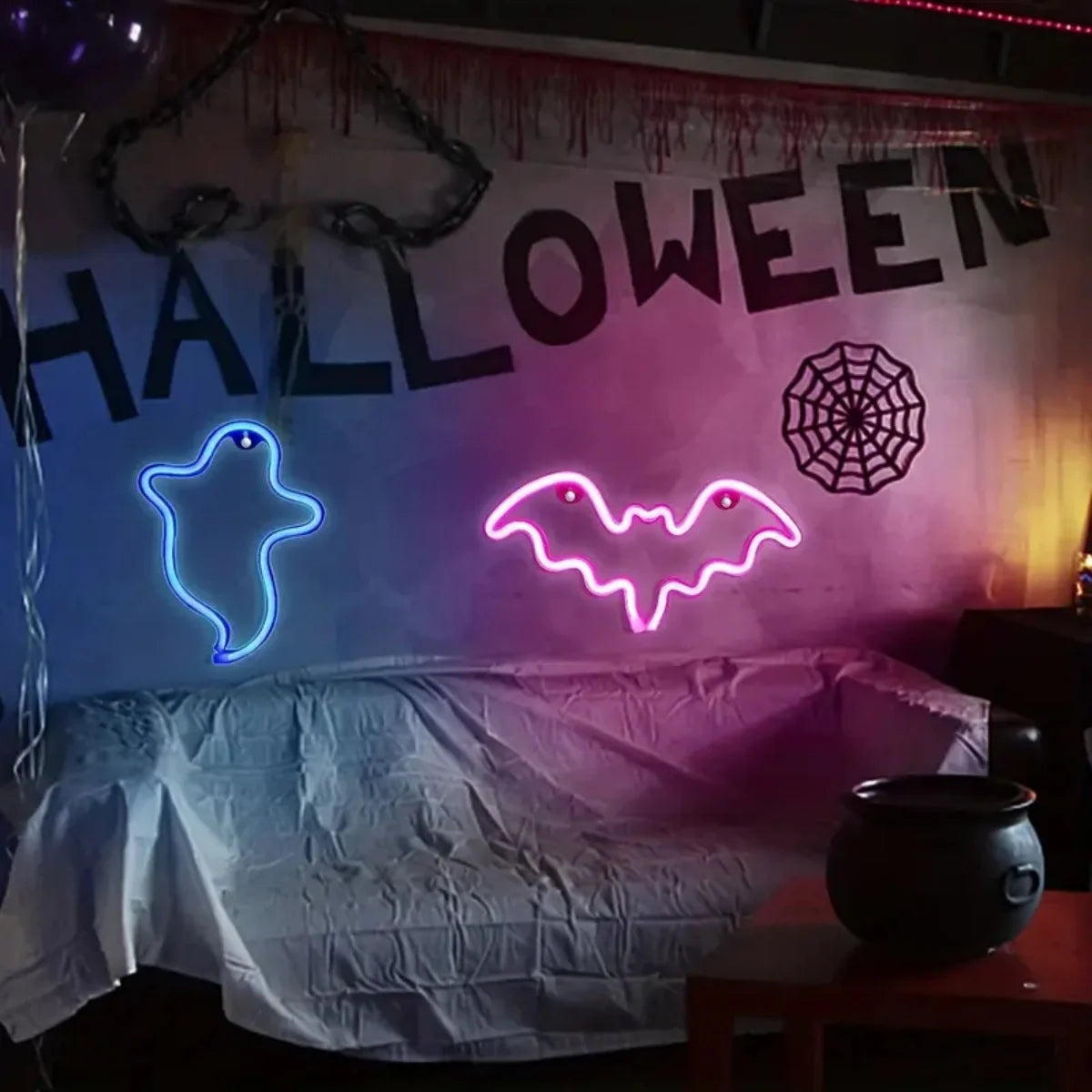 LED-Neonlampe Fledermaus Geist Tisch-Halloween-Dekoration Partybeleuchtung Innen Außen Ambientebeleuchtung | Sansoti