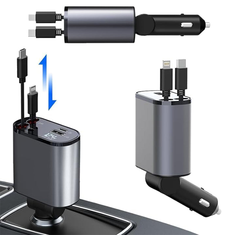 Auto Snellader Intrekbare Kabel 4-in-1 Type-C Lightning Micro-USB Sigarettenaansteker Oplader 12V 24V Auto | Sansoti