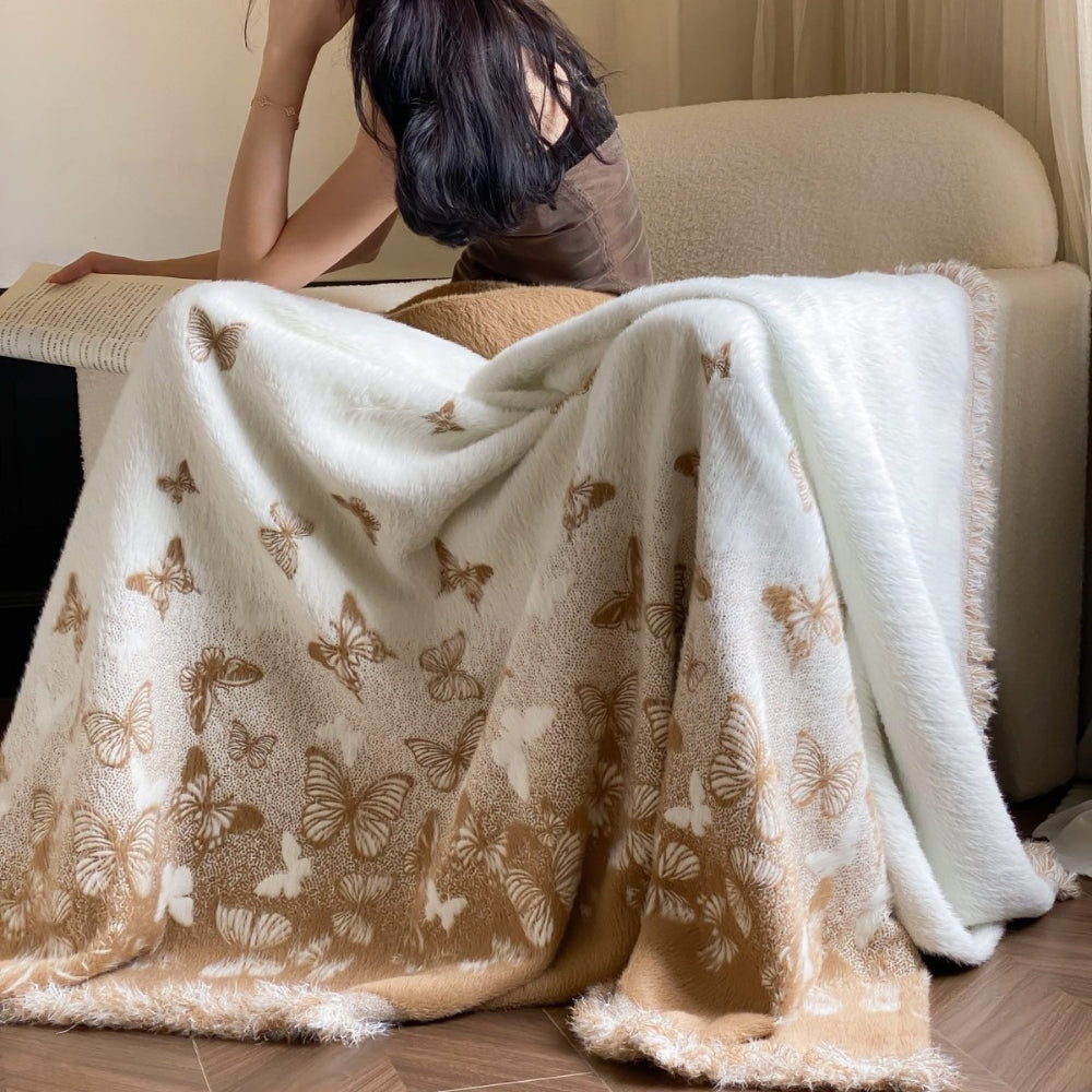 Jacquard Throw with Oriental Design 140x160 cm Soft Knitted Pattern Warm Blanket Nylon Polyester Living Room | Sansoti