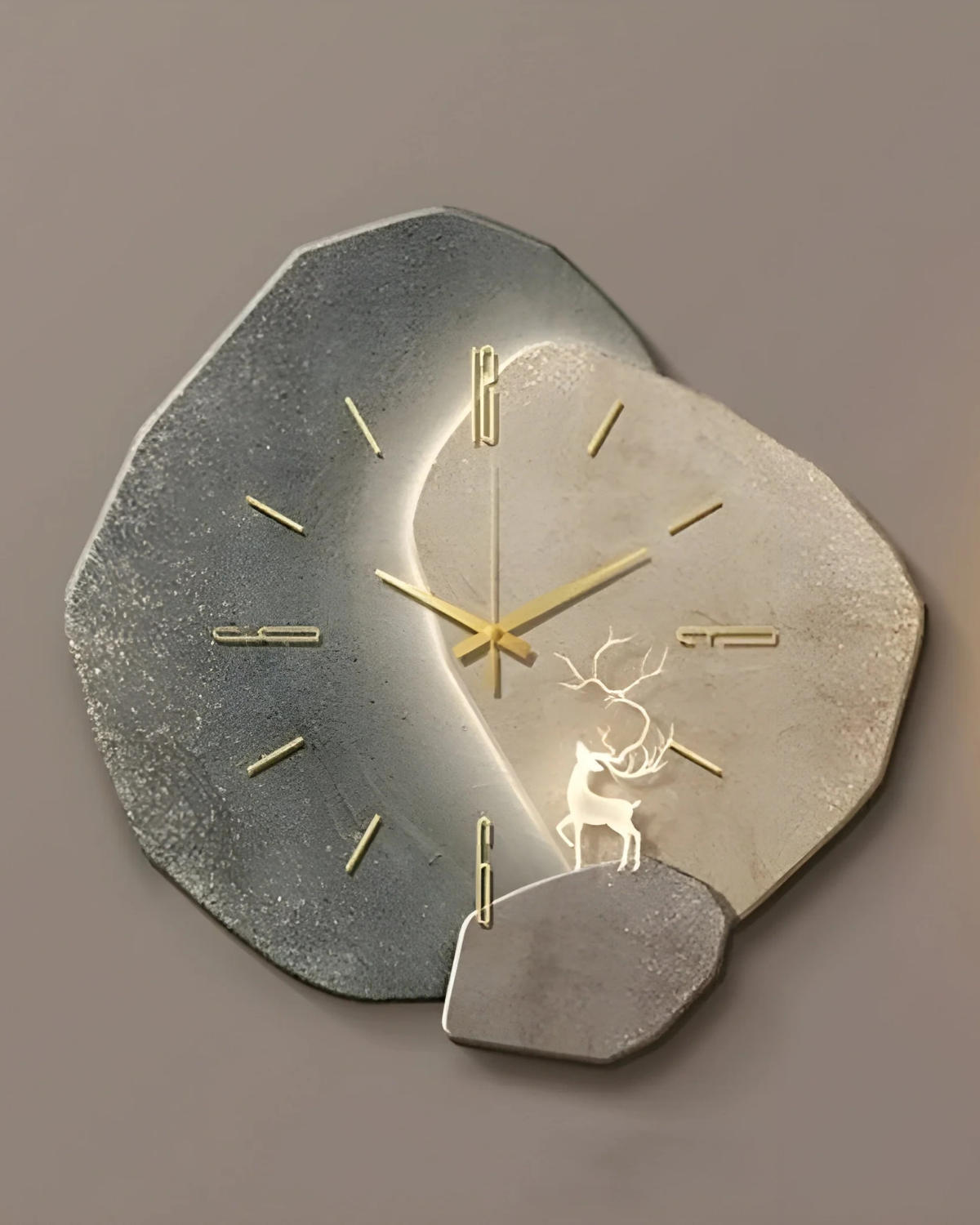 Wandklok met Maanreliëf en Optionele Verlichting Zwart Goud Betonlook Scandinavisch Interieur Decoratief Tijdweergave Woonkamer Slaapkamer Kantoor Modern Minimalistisch Wanddecoratie | Sansoti