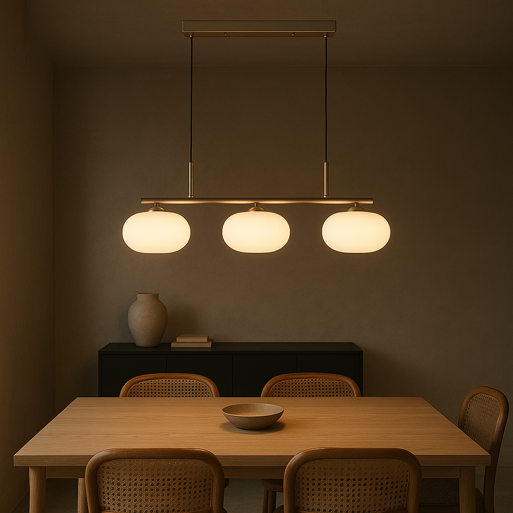 Bauhaus 3-kops hanglamp glas metaal zwart kookeiland eetkamer verlichting moderne design lamp minimalistisch interieur | Sansoti