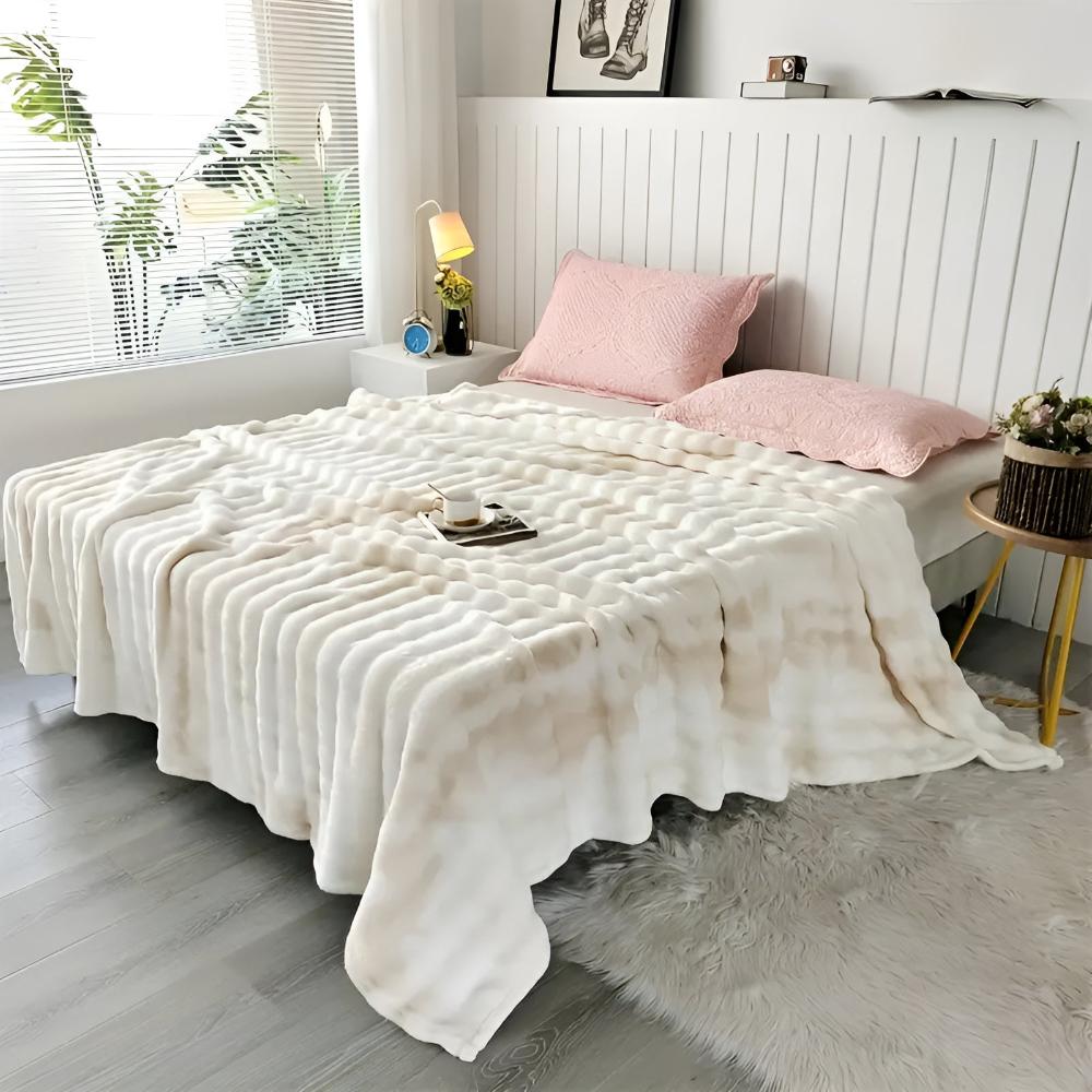 Decke mit Tie-Dye-Effekt und Kunstfell, weiche Decke 150-230 cm, Wärme und Komfort für alle Jahreszeiten, Wohnzimmer | Sansoti