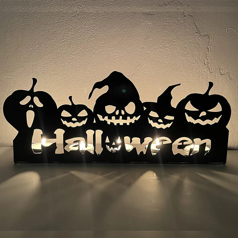 Gothic Black Metal Candlestick Halloween Decoration - Stylish Table Candlestick Spooky Atmosphere Candle Home Accessory | Sansoti
