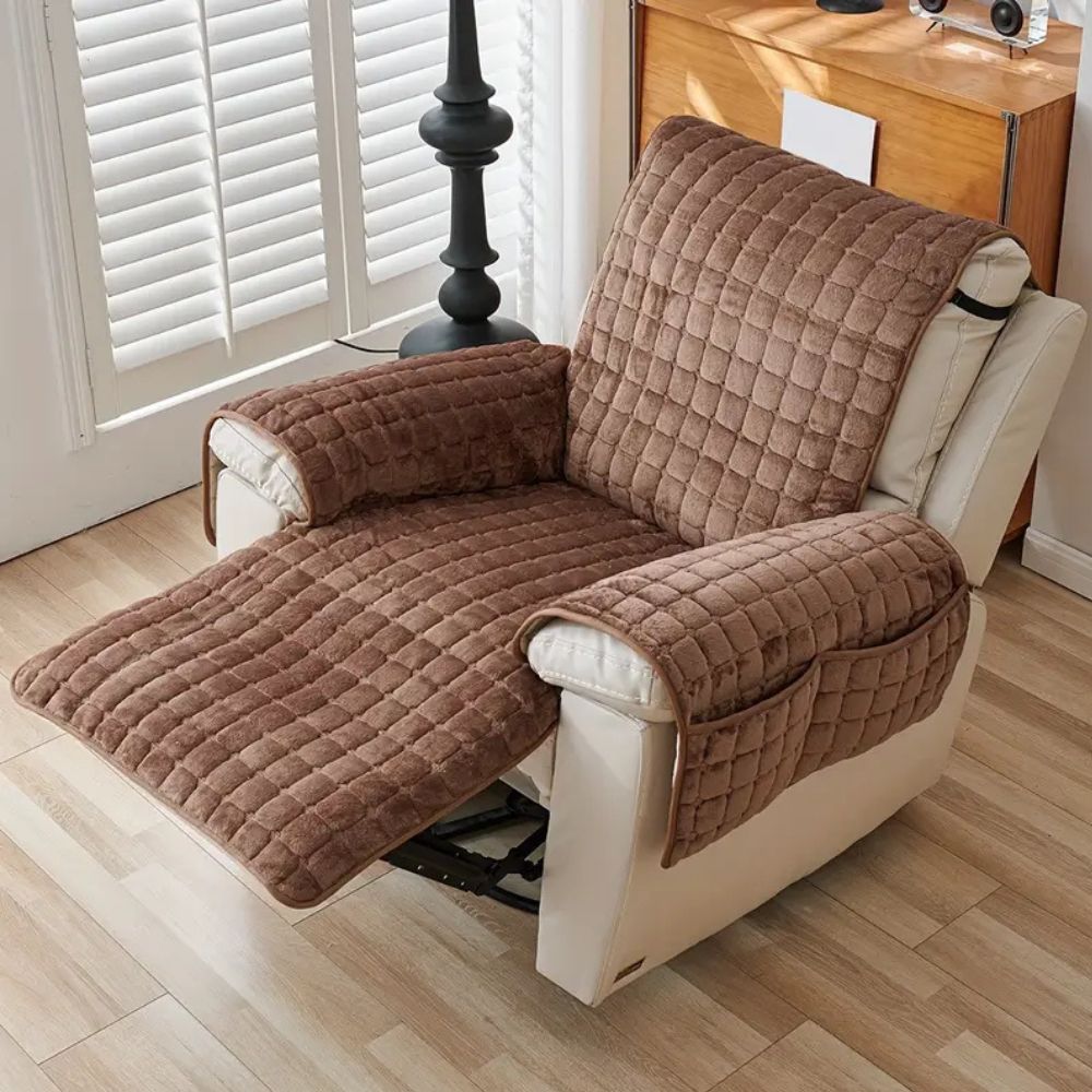 Gequilte Relaxfauteuil Hoes met Opbergzak – Microvezel Beschermhoes voor Recliner Stoel | Sansoti