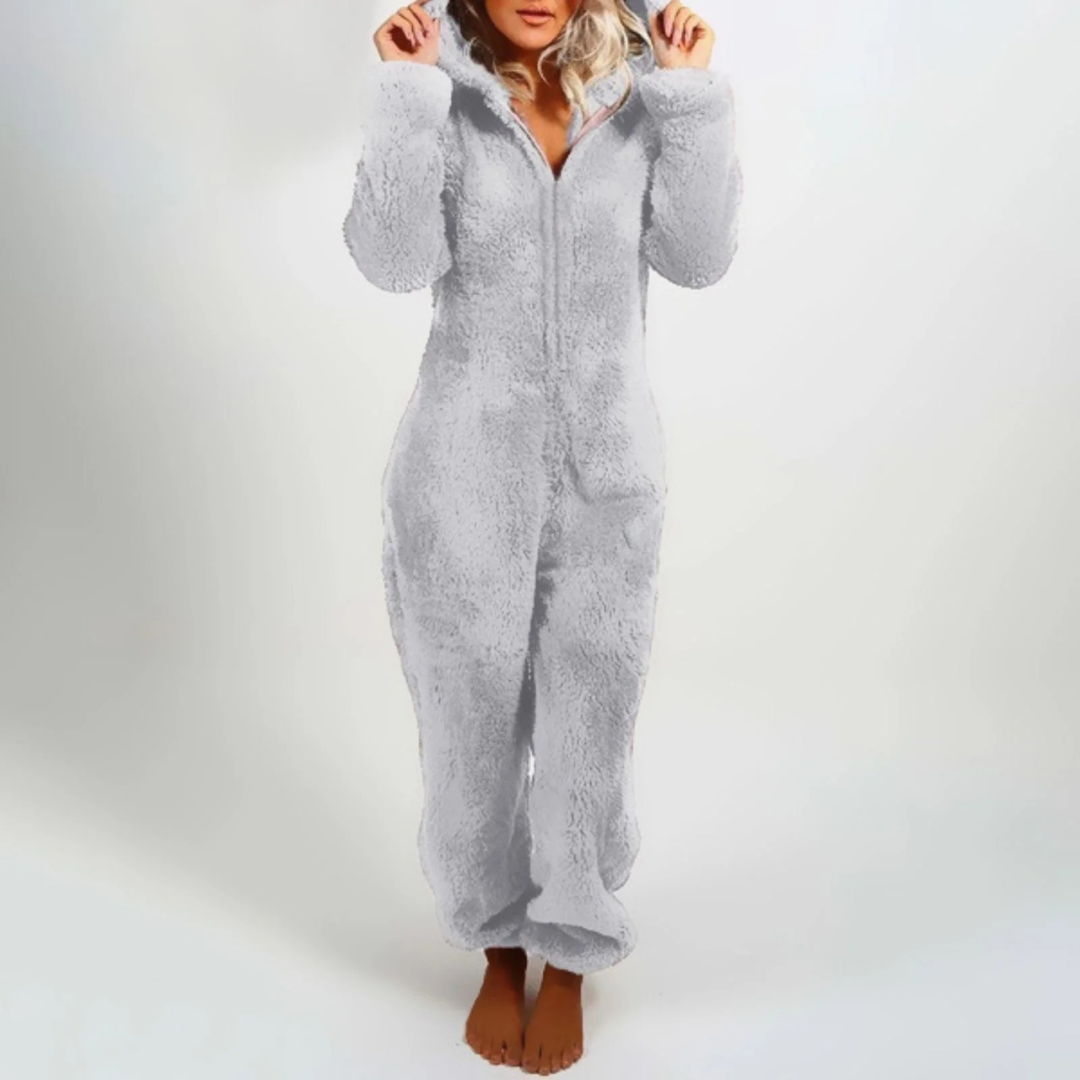 Fleece-Overall für Damen mit Reißverschluss Einteiliger Hausanzug Warme Nachtwäsche Loungewear für kalte Abende zum Entspannen zu Hause | Sansoti