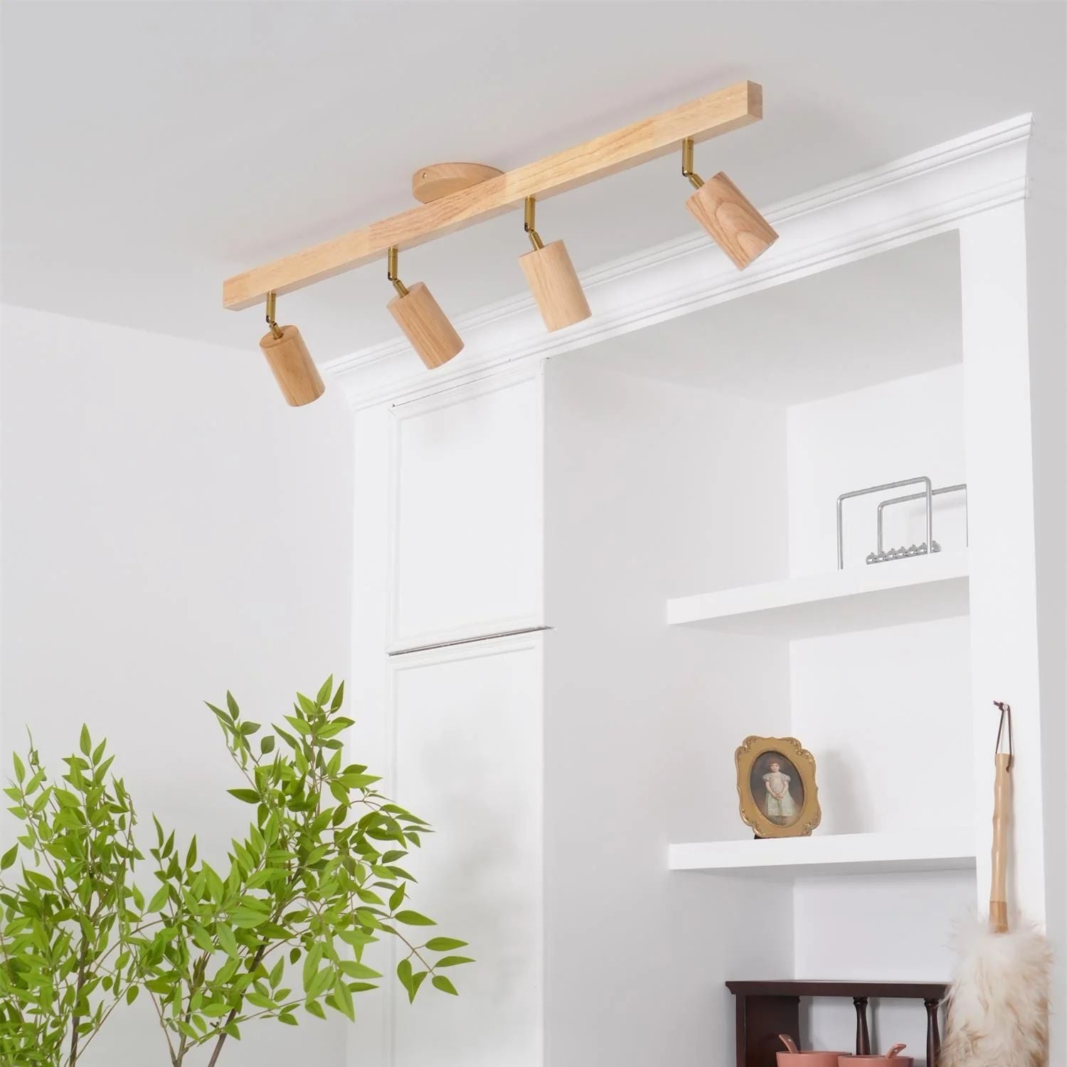 Holz Schienendeckenleuchte LED Holzoptik Gold Verstellbare Spots Wohnzimmer Küche Flur Skandinavisch Modern | Restfield