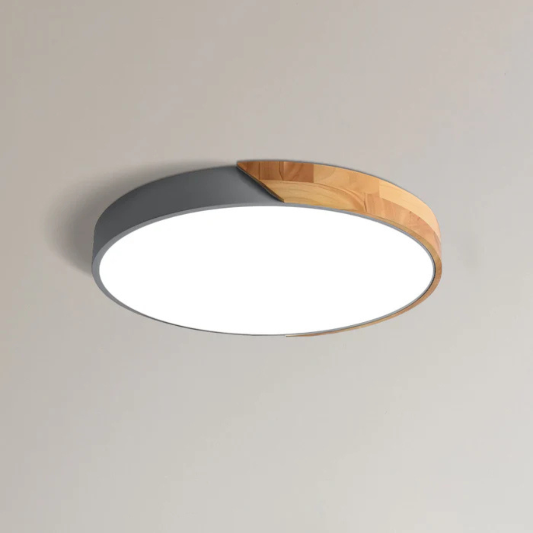 Skandinavische runde matte Holz-LED-Deckenleuchte mit Acrylschirm für Wohnzimmer, Schlafzimmer und Flur, stilvoll | Sansoti