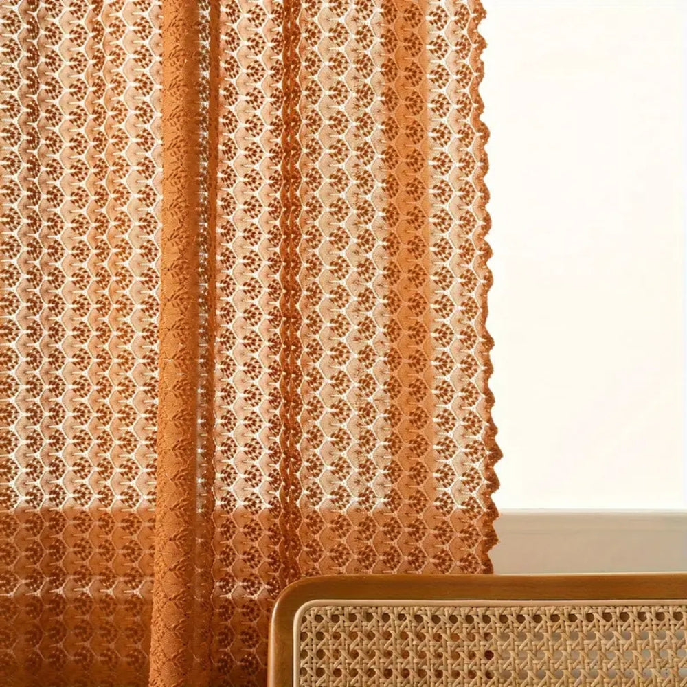 Gehaakte Gordijn Amber 150x99cm Bohemian Stijl Lichtfilterend Decoratief Raamgordijn Microvezel | Sansoti