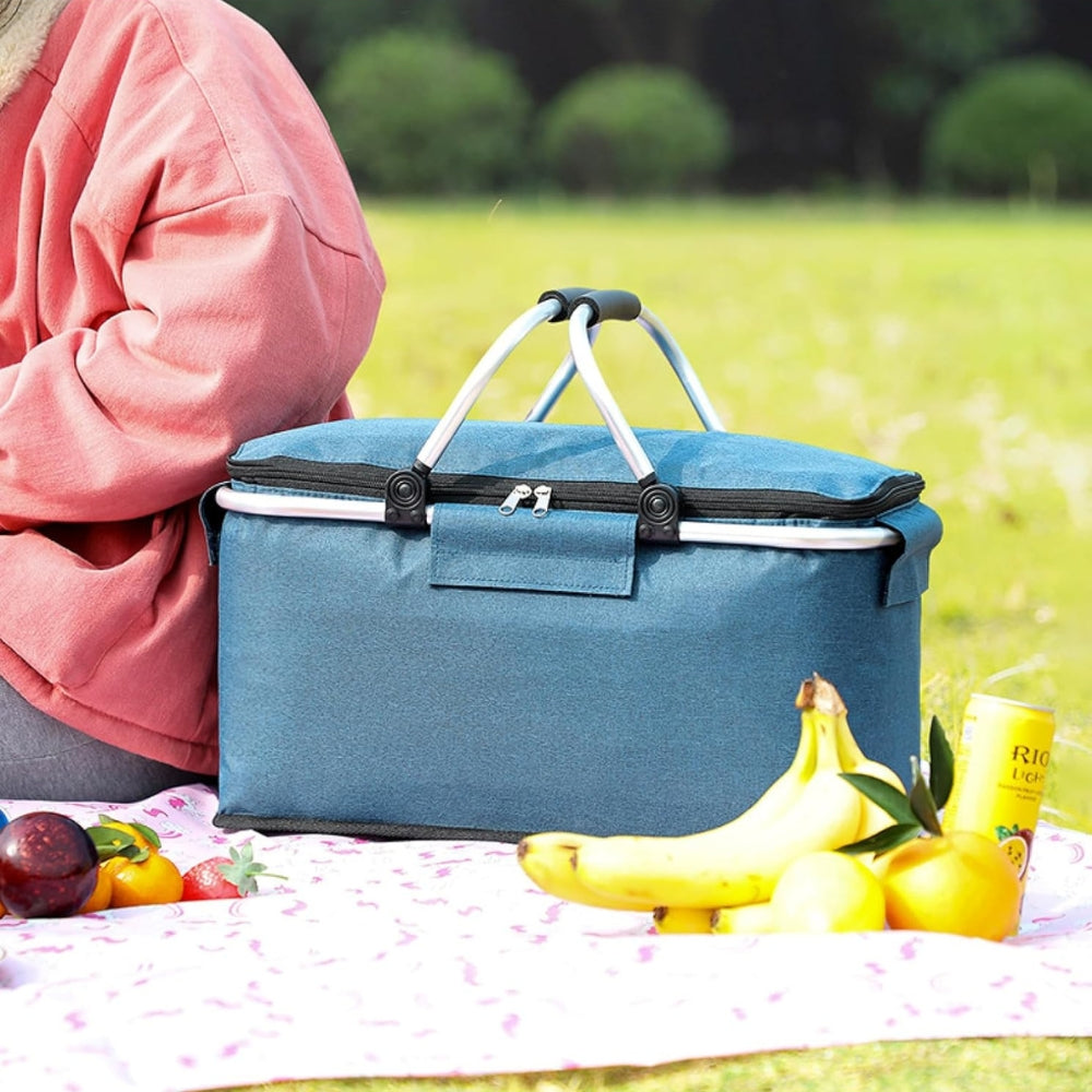 Zusammenfaltbarer Kühlkorb 18 l mit isoliertem Aluminiumrahmen für Picknick, Camping, Strand und Einkäufe, tragbar und leicht | Sansoti