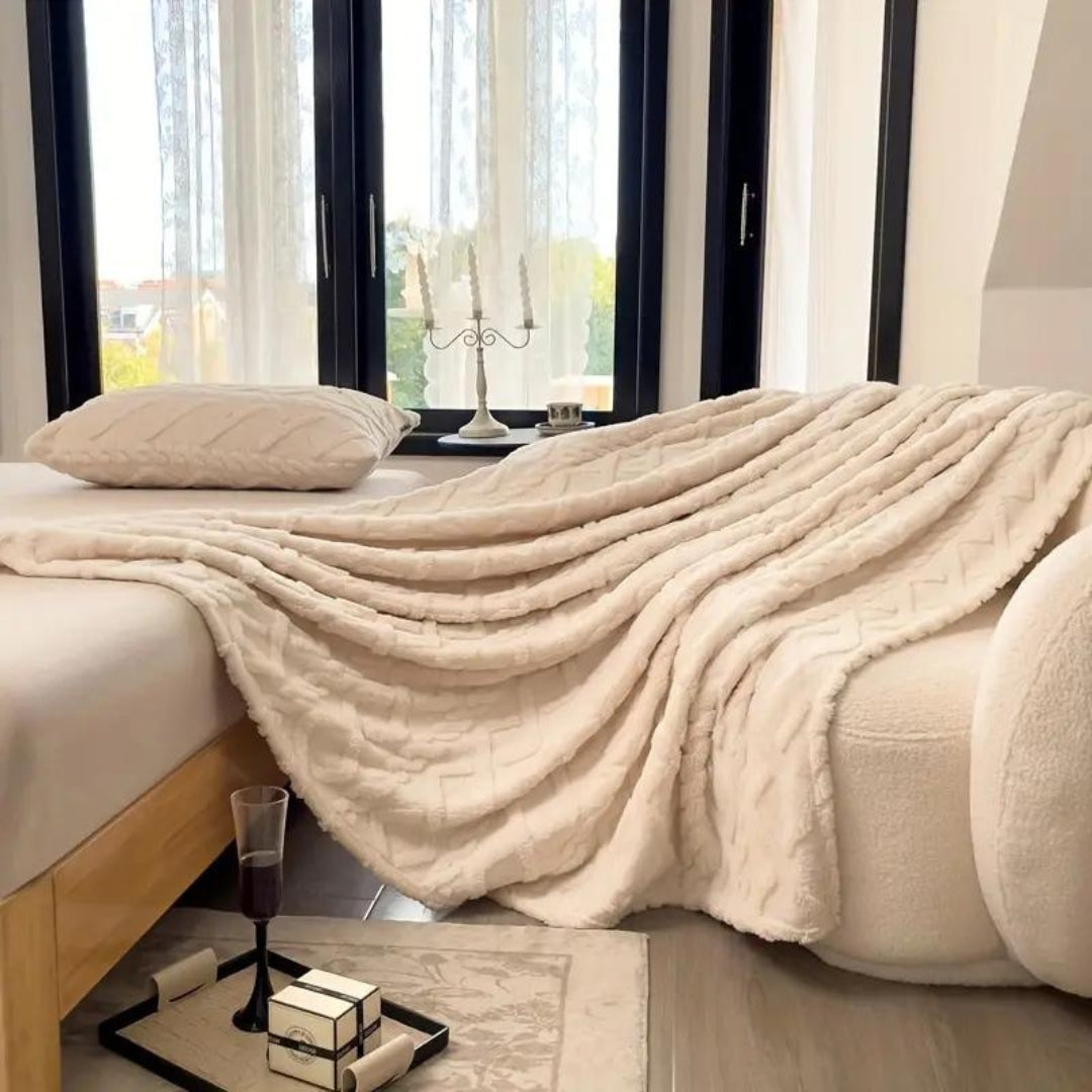 Wolkenplaid aus Fleece, 3D-Struktur, gestrickte Vier-Jahreszeiten-Kuscheldecke für Sofa und Bett, Elfenbein, Beige, Braun, Schwarz | Sansoti