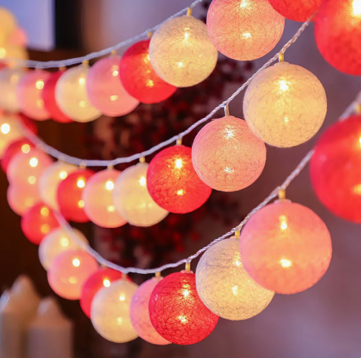 Lichtslinger met Geweven Bolletjes Warm LED Sfeerlicht voor Slaapkamer Woonkamer 20-200 Lichtpunten | Sansoti