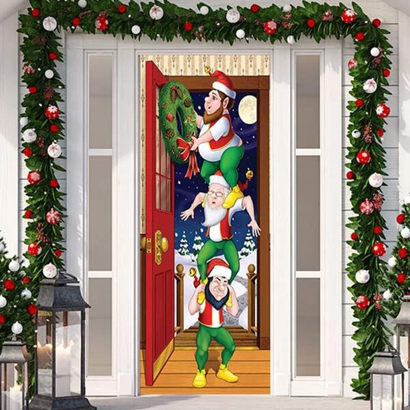 Kerstdeurposter Textiel 91x203 cm Feestelijke Thema's Herbruikbaar Duurzaam Voordeurversiering Kerstdecoratie | Sansoti