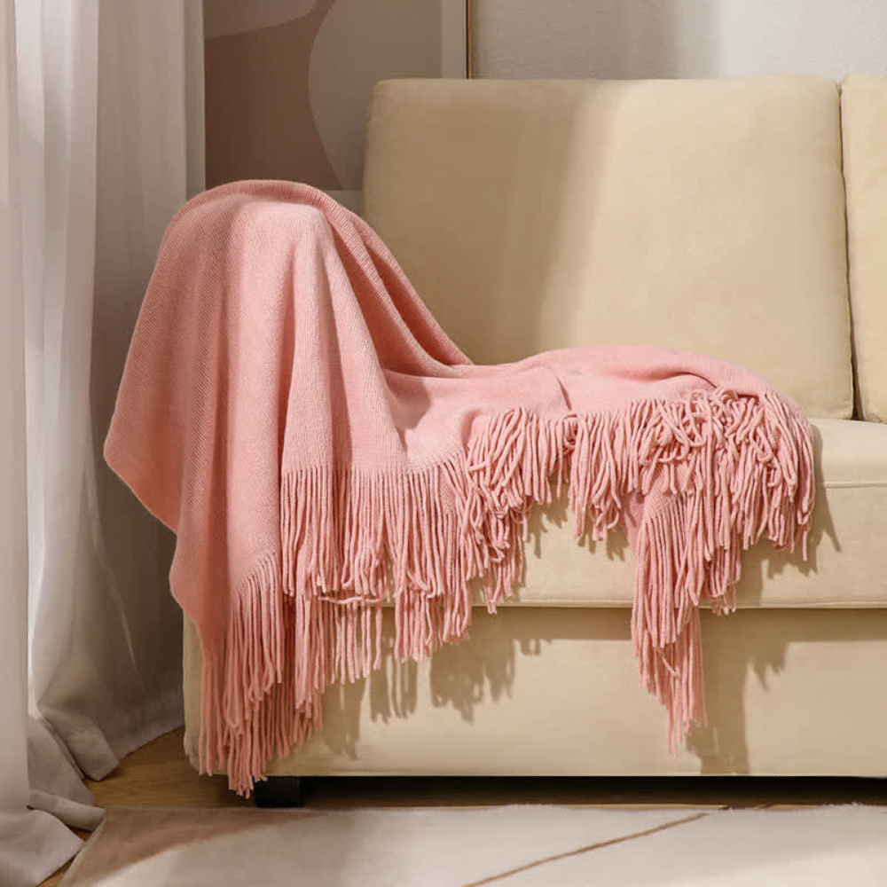 Chunky Knitted Throw with Fringes Soft Acrylic Decorative Blanket for Living Room Bedroom and Sofa Interior | Sansoti