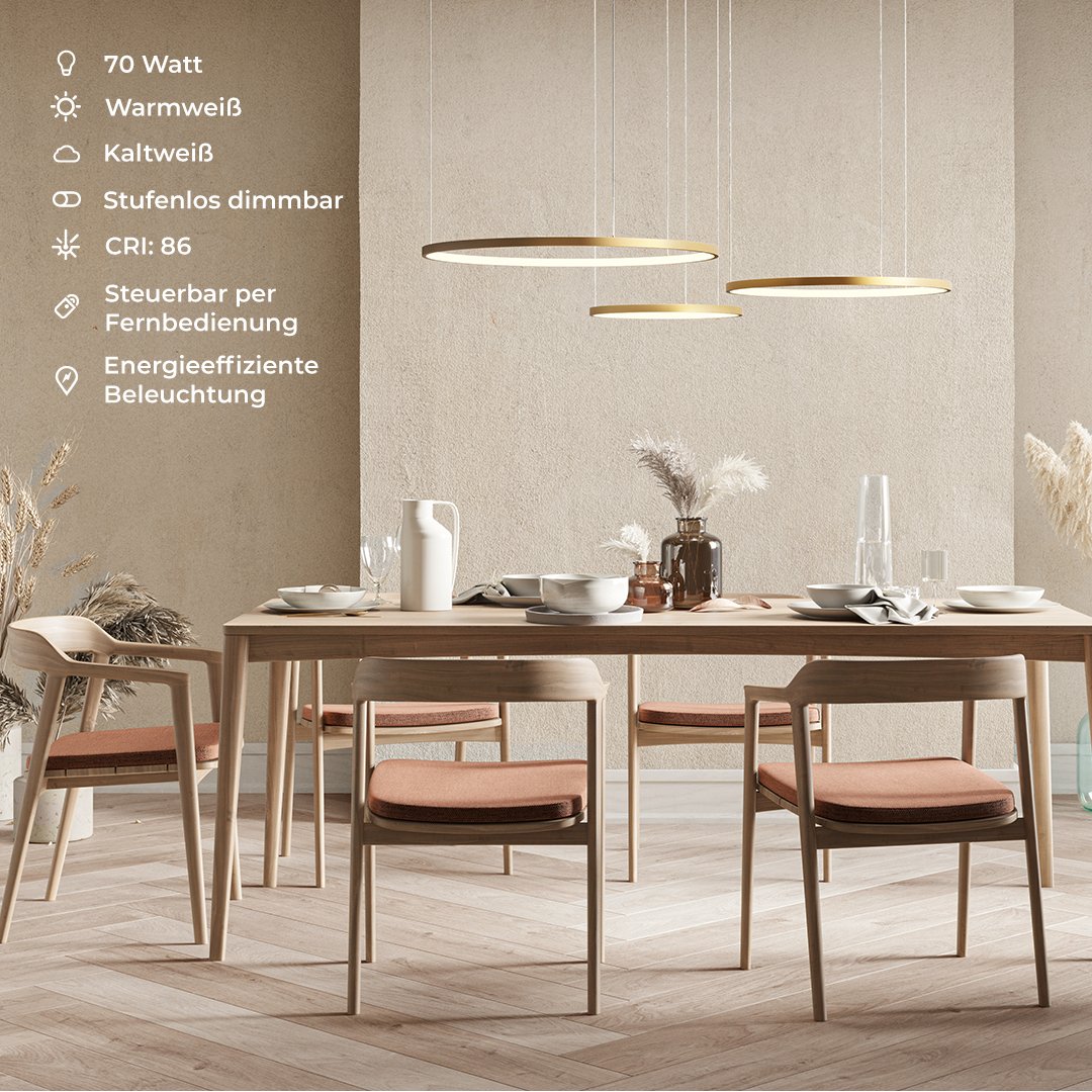 LED Hanglamp Ringen Zwart Wit Goud Dimbaar 70W Aluminium Modern | Sansoti
