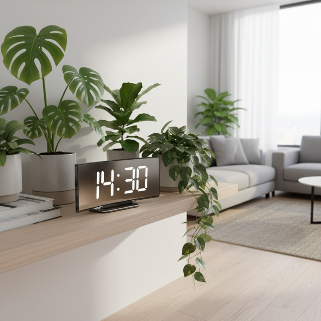 Digitale LED Wekker met Gebogen Display – Automatische Lichtregeling & Groot Scherm | Sansoti