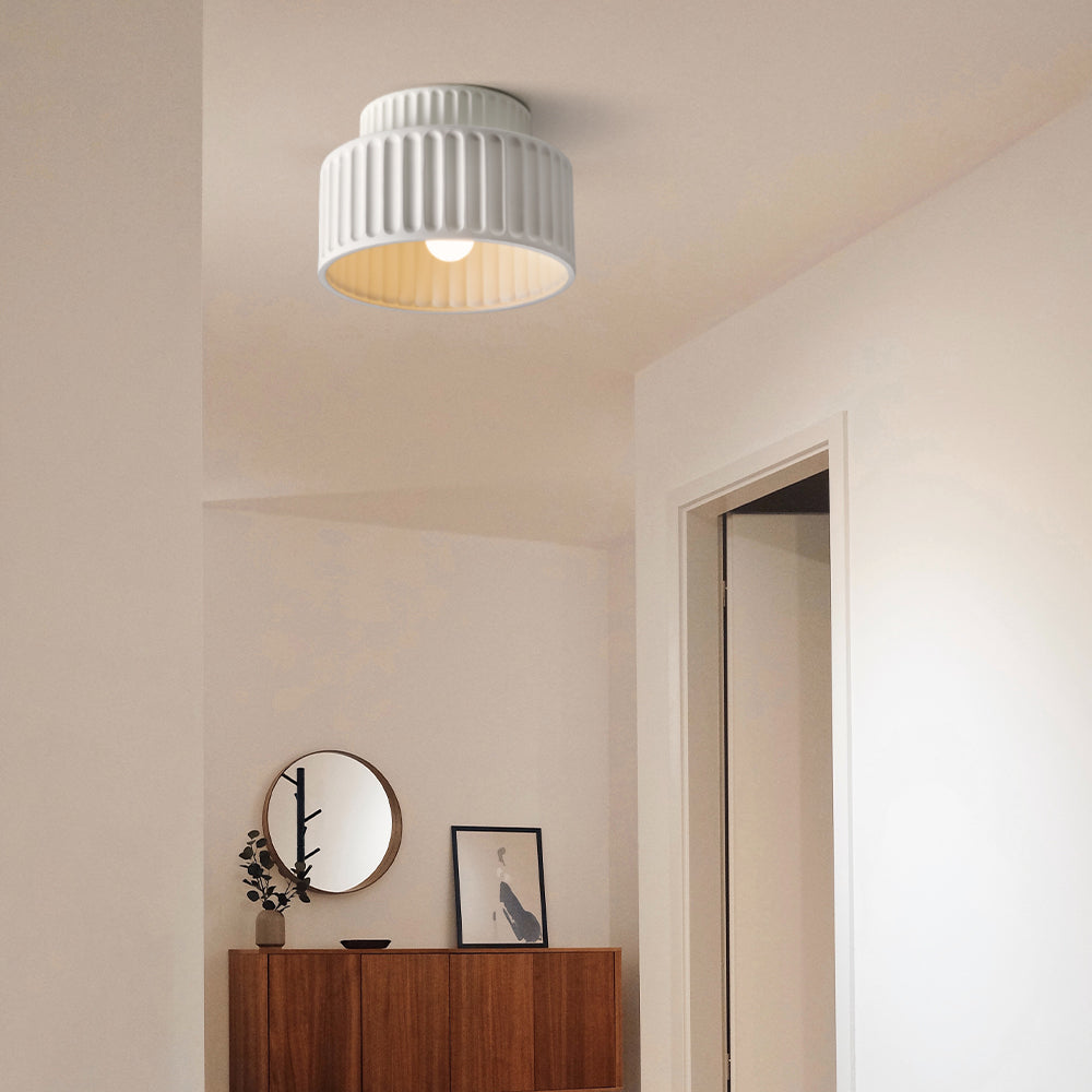 Deckenleuchte Gerippt Resin E27 Weiß Kompakt Modernes Interieur Wohnzimmer Küche Schlafzimmer Retro Design Deckenlampe | Restfield