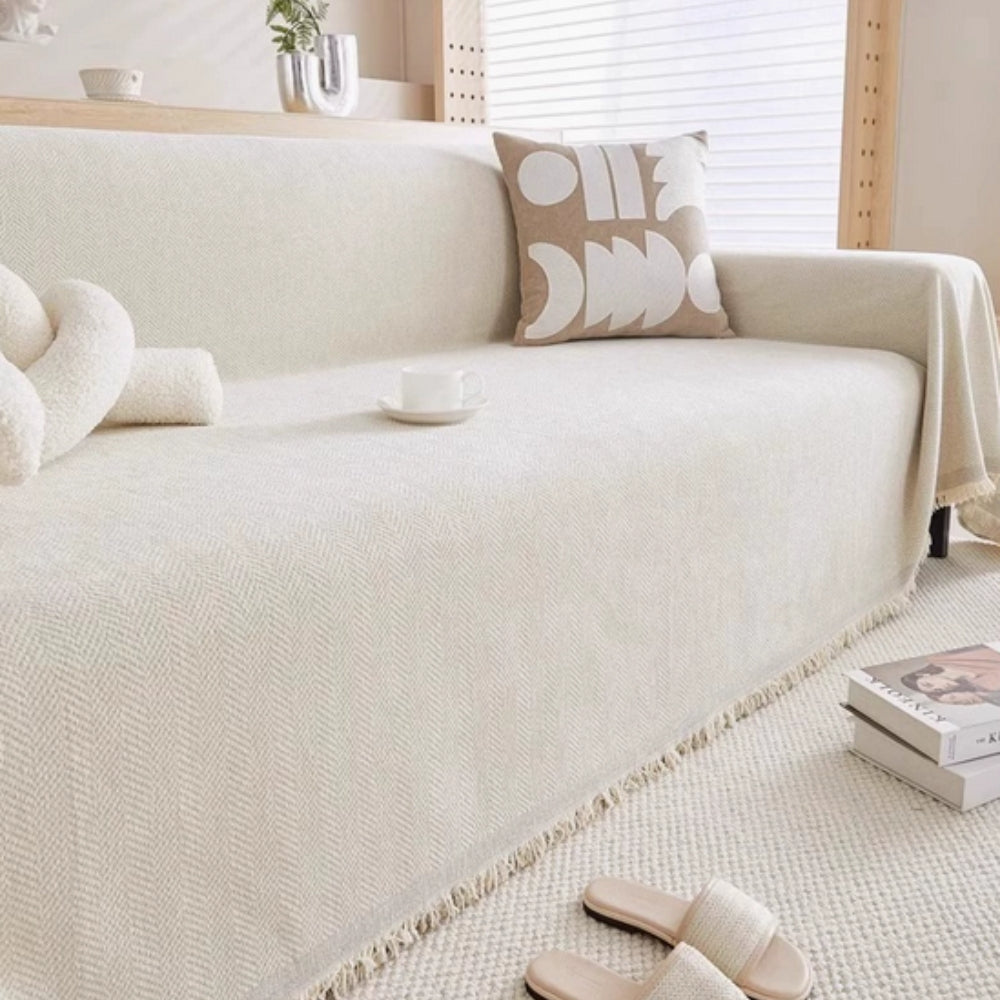 Chenille Bankhoes met Kwastjes – Stijlvolle Bescherming voor Bank en Fauteuil – Wasbaar & Waterdicht | Sansoti