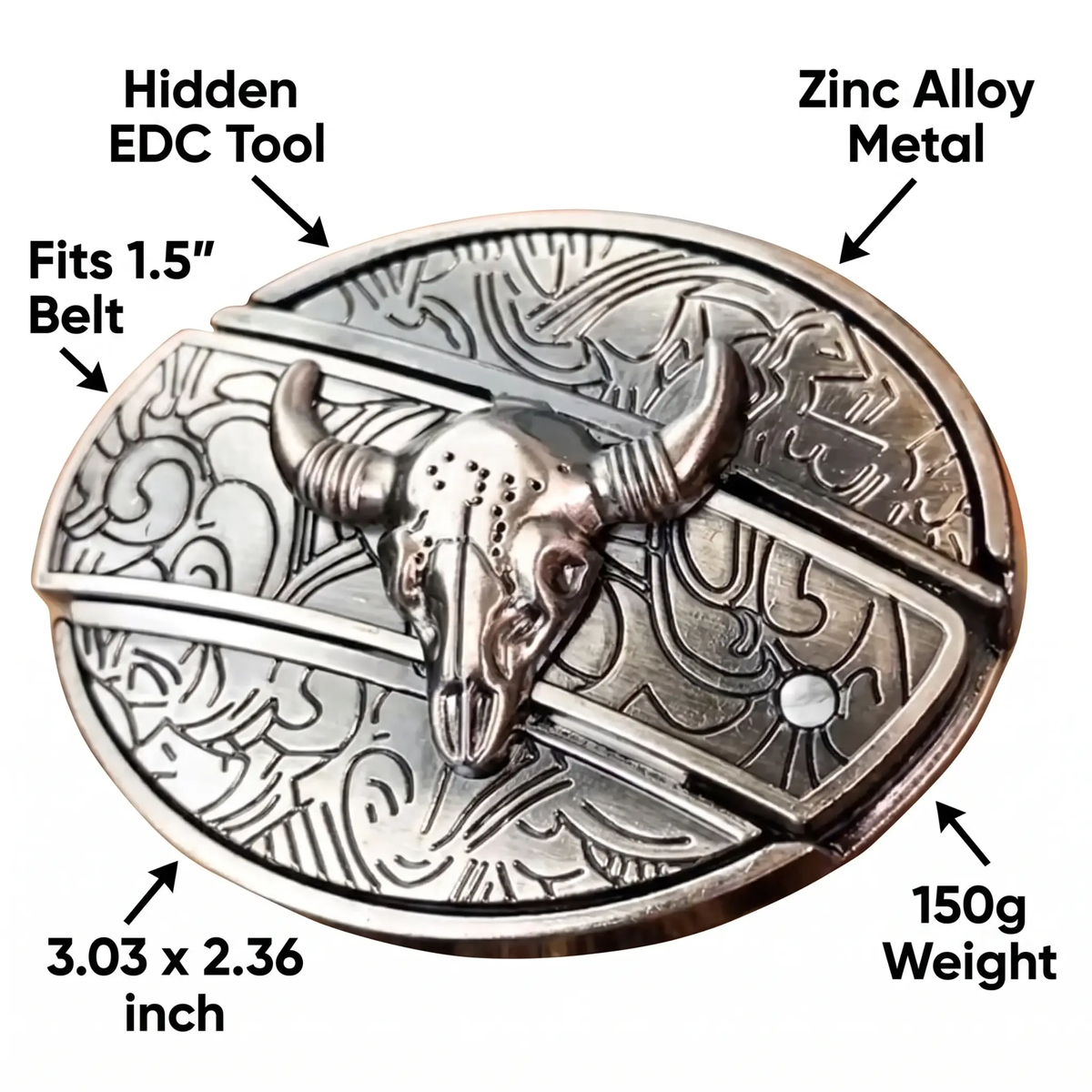 Metalen Ovale Western Riem Gesp met Ingebouwd EDC-Gereedschap | 24 Designs | Zinklegering | 7,7 x 6 cm | Sansoti