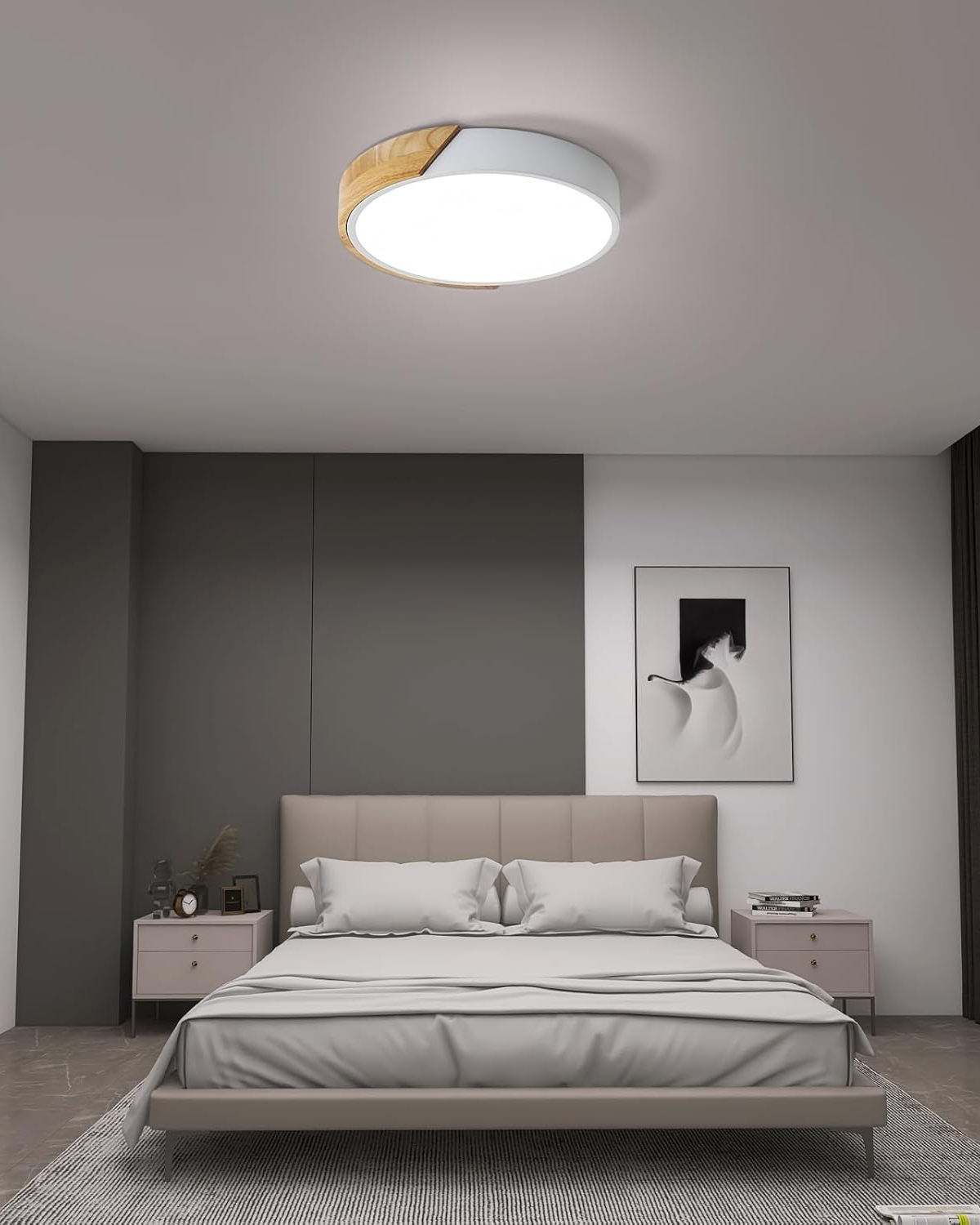 Moderne runde Deckenleuchte mit Holz-Akzent und LED-Beleuchtung – minimalistische Designlampe in 23 30 40 50 und 60 cm | Restfield