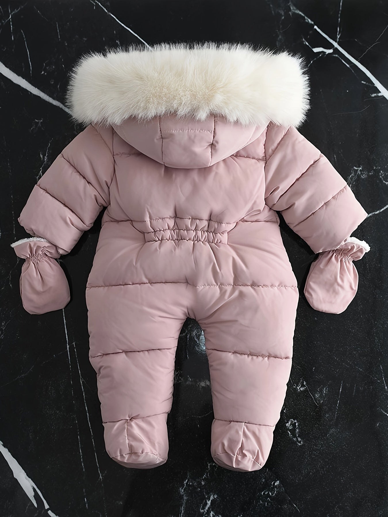 Frosty Baby Romper Gewatteerd Polyester Katoen Capuchon Winter Baby Jumpsuit Faux Bont Handwarmers Buiten | Sansoti