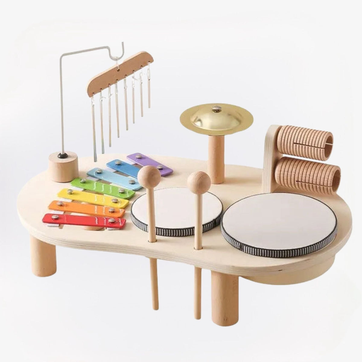 Houten Muziekstation voor Kinderen met Xylofoon Trommel Bel Educatief Speelgoed Muziekinstrumenten Montessori | Sansoti