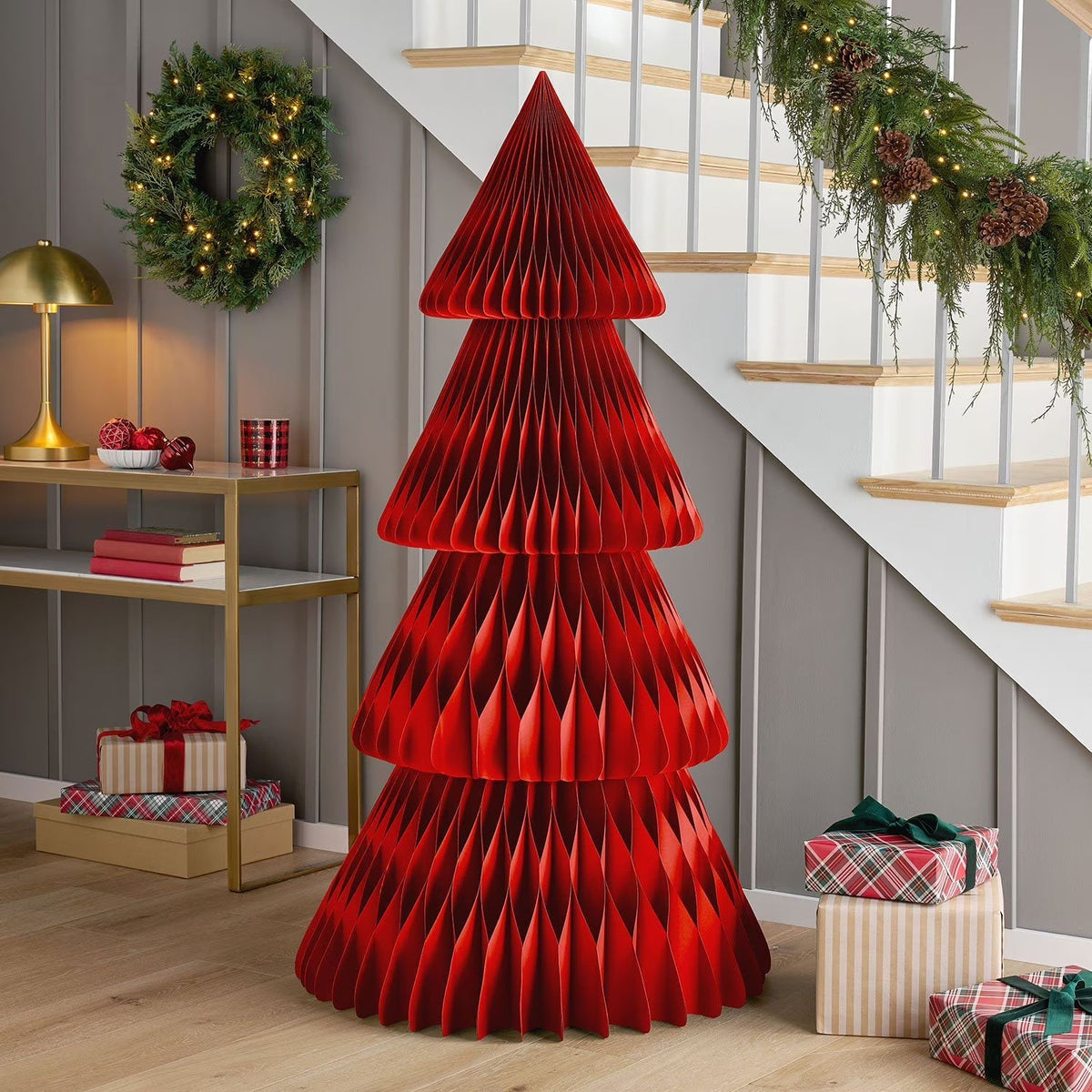 Decoratieve Papieren Boom 30cm Honingraat Structuur Vouwbaar Interieurobject Feestdecoratie Tafelornament | Sansoti