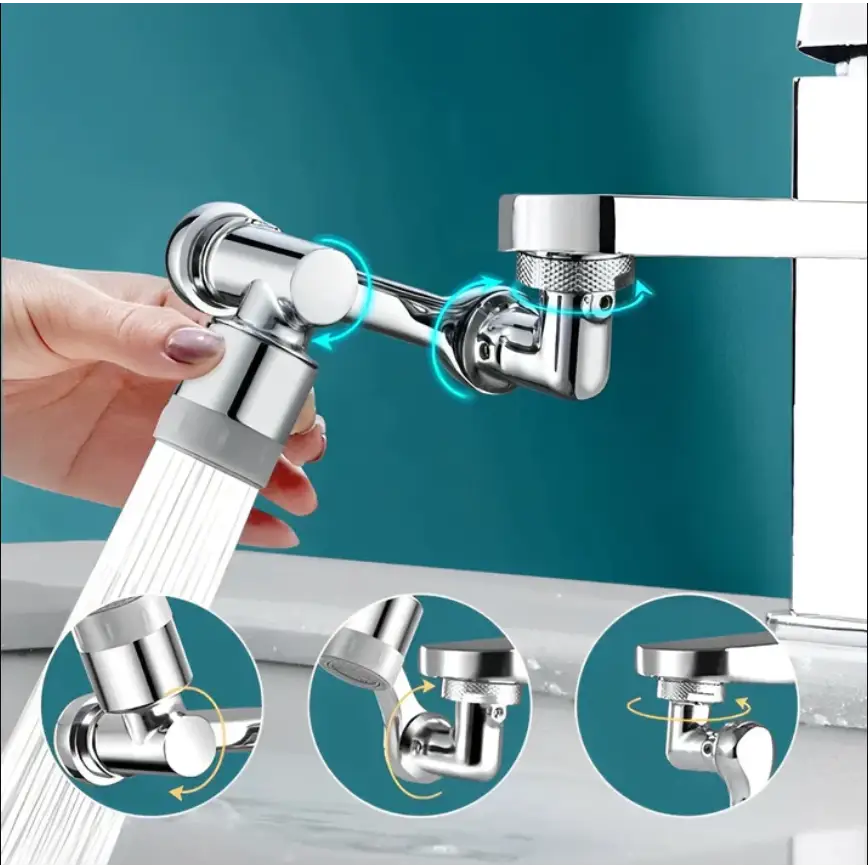 Drehbarer Wasserhahnaufsatz mit vierfachem Filtersystem, 1080°-Drehung, spritzfrei und wassersparend, für Küchenarmaturen | Sansoti