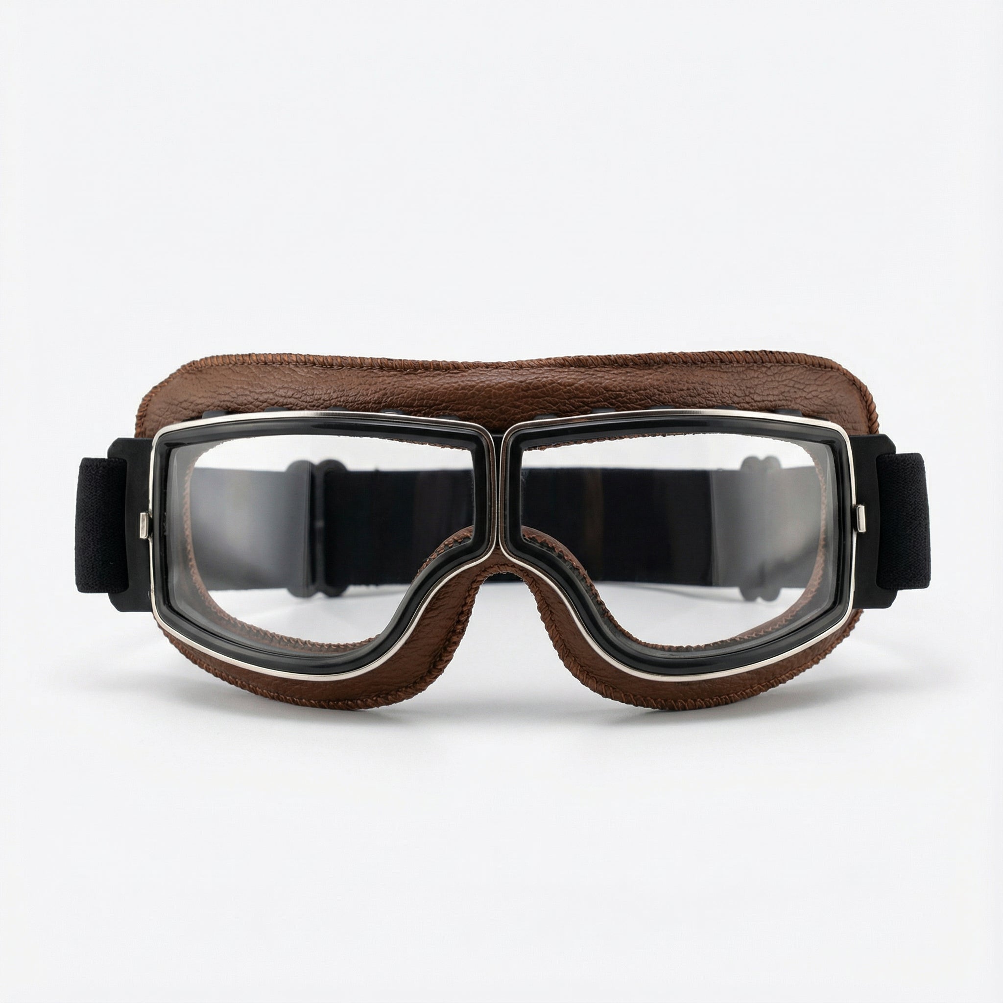 Retro Motorgoggles met Leren Frame en Splintervrije Glazen | Vintage Motorbril Wind- en Stofbestendig | Sansoti