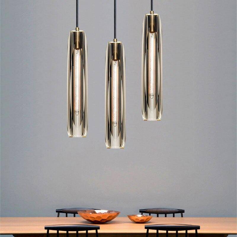Glazen Hanglamp met Messing Armatuur en Rookglas Kap Scandinavisch Design voor Eetkamer Woonkamer Keuken | Sansoti