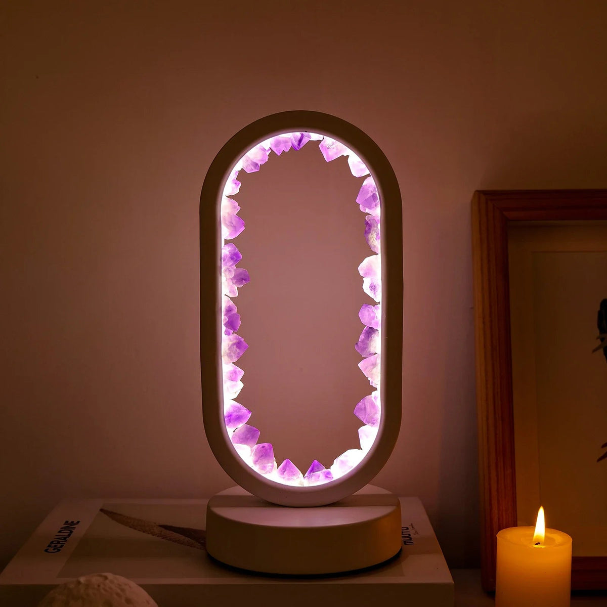 Handgemaakte Edelsteenlamp Amethist Celestiet Kristal Sfeerverlichting Ontspanning Meditatie Yoga Slaapkamer | Sansoti