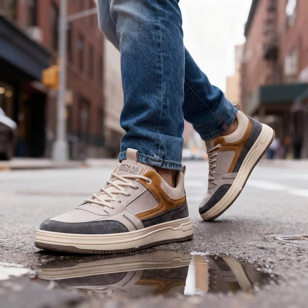 Heren Sneakers Suède Leer Gebreide Panelen Gevoerde Zool Casual Footwear Dagelijks Comfort Stijlvol Mode | Sansoti