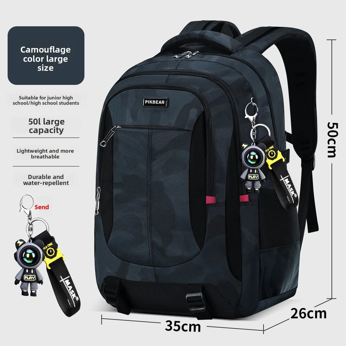 Schulrucksack M/L mit Laptopfach Schwarz Blau Camouflage Ergonomisch Komfortabel für den täglichen Gebrauch und die Schule | Sansoti