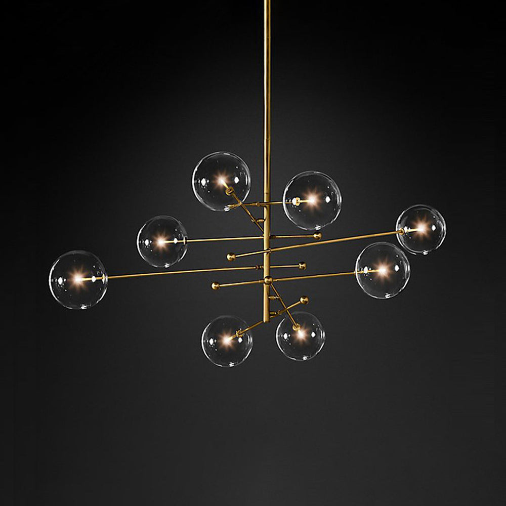 Goldfarbene Hängeleuchte mit Glaskugelschirmen, LED, 6 oder 8 Leuchtpunkte, Metall, modernes Design, Esszimmer, Wohnzimmer | Sansoti