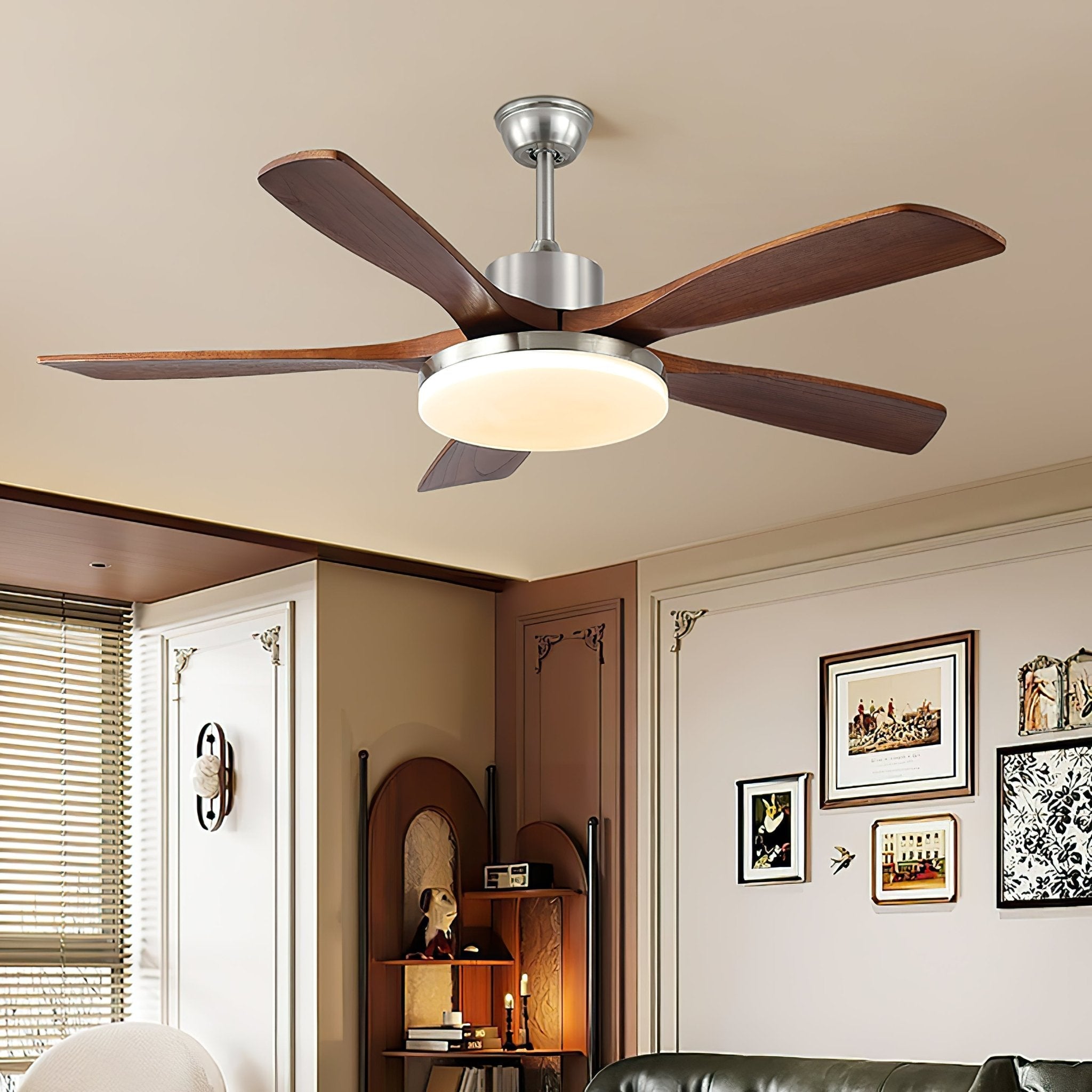 Moderne plafondventilator met verlichting – houtlook design voor ultiem comfort | Sansoti