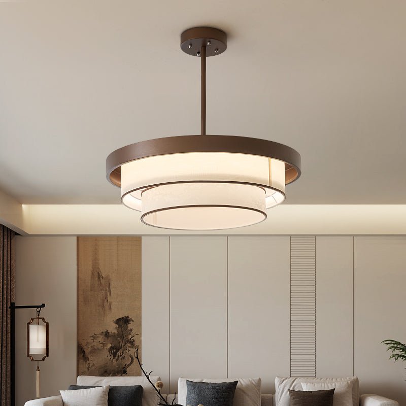 Gelaagde Hanglamp met Stoffen Ringen Brons Wit LED voor Eetkamer Entree Hoog Plafond Modern Scandinavisch | Sansoti
