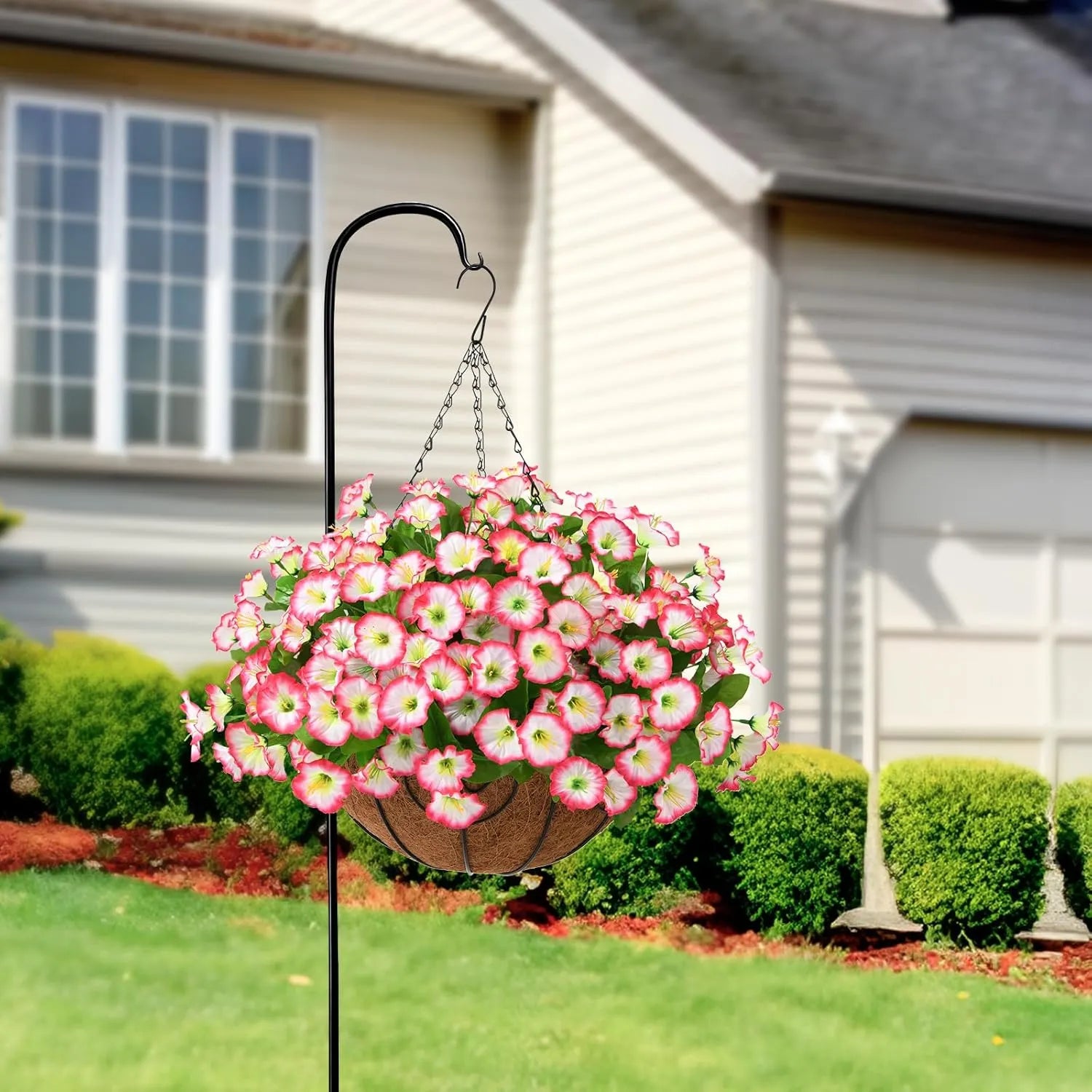 Fleurs artificielles suspendues dans un panier en osier, en soie et plastique, résistantes aux UV, pour décoration intérieure et extérieure, jardin ou balcon | Sansoti