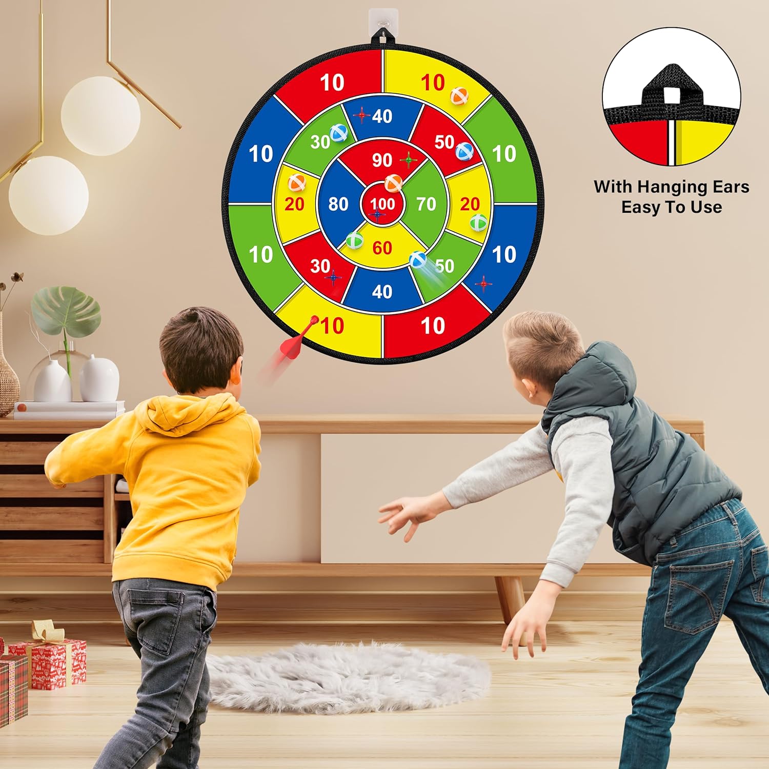Groot Dubbelzijdig Dartbord voor Kinderen met 12 Klittenballetjes en 6 Klittenpijltjes voor Actieve Speelplezier Binnen en Buiten 74 cm | Sansoti