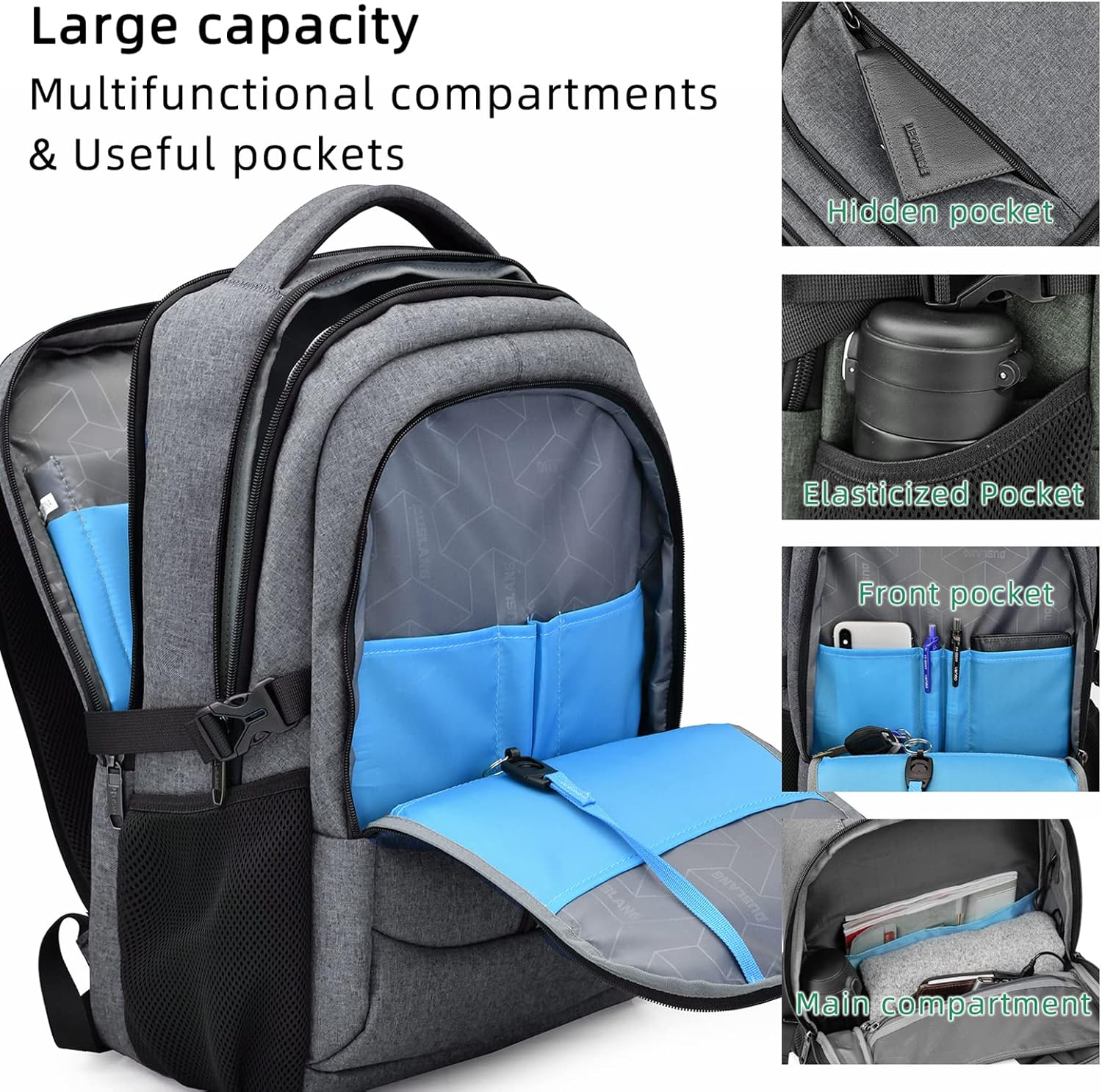 Waterdichte Laptoprugzak met USB-Oplaadpoort en Georganiseerde Vakken voor Dagelijks Werk en Reizen 33-43cm | Sansoti