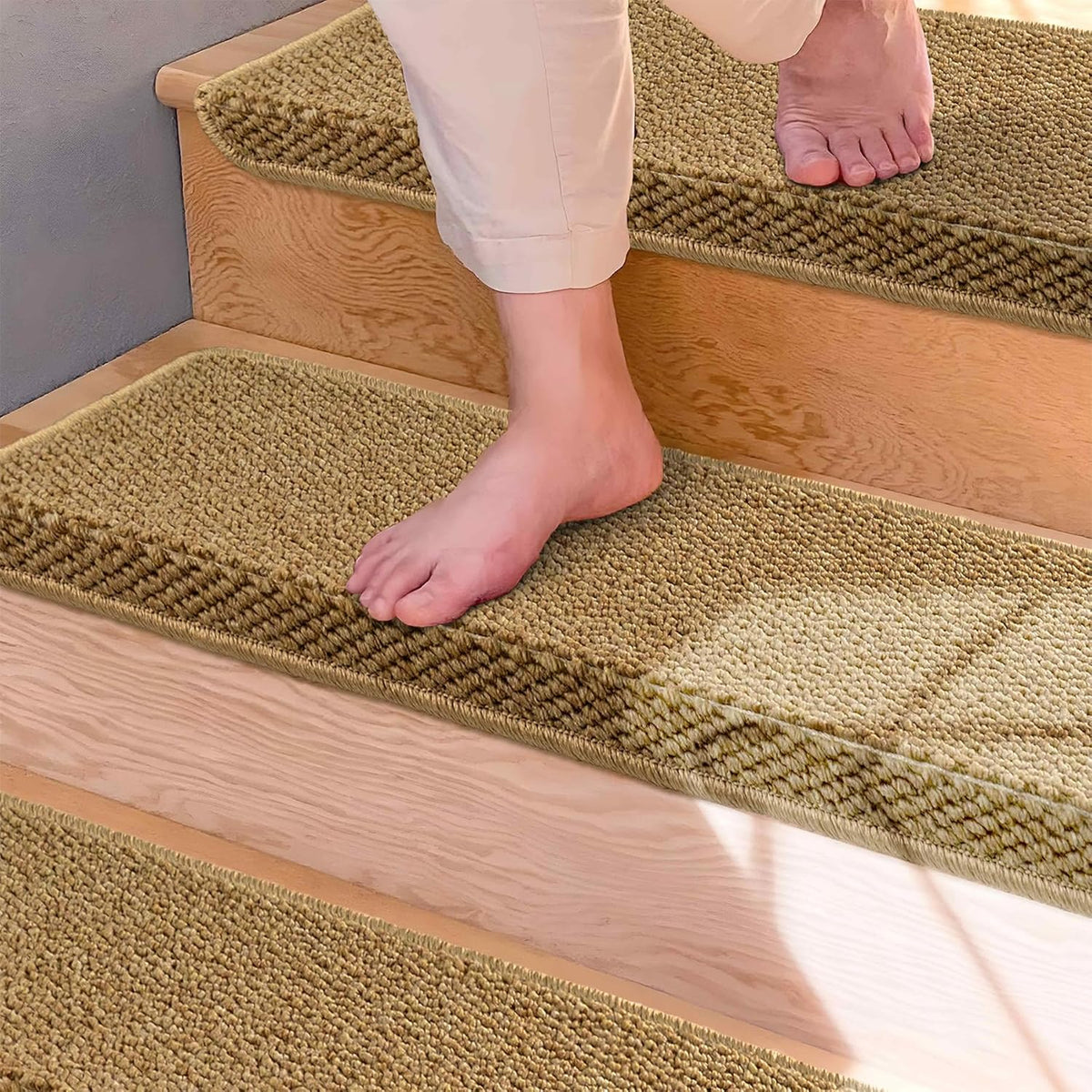 14 tapis d’escalier avec nez antidérapant, beige, 75x24cm, protection et revêtement pour marches d’escalier | Sansoti