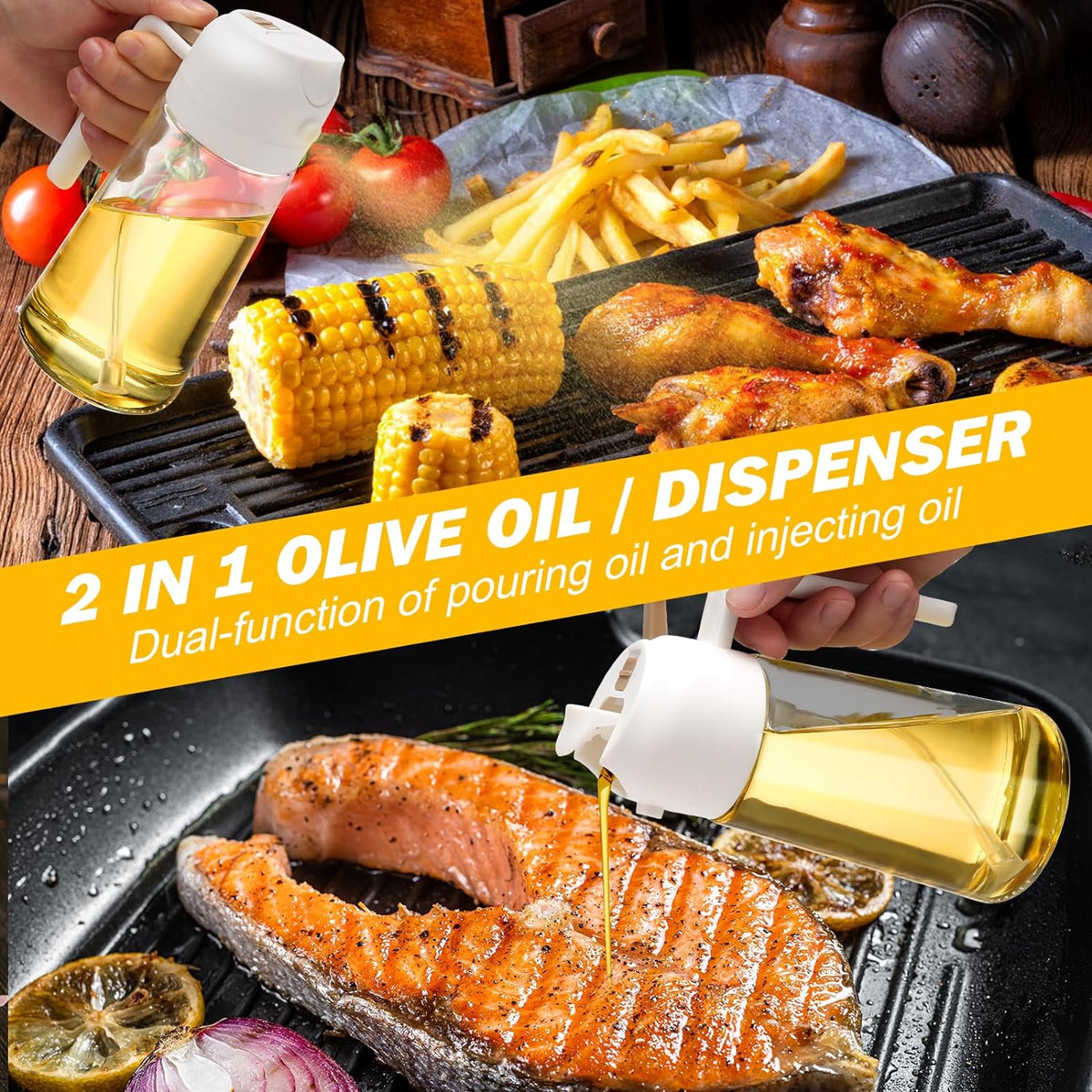 Glazen Olieverstuiver met Doseerder Set van 2 Keukenflessen 470ml Groen voor Olie Azijn Sauzen Koken | Sansoti
