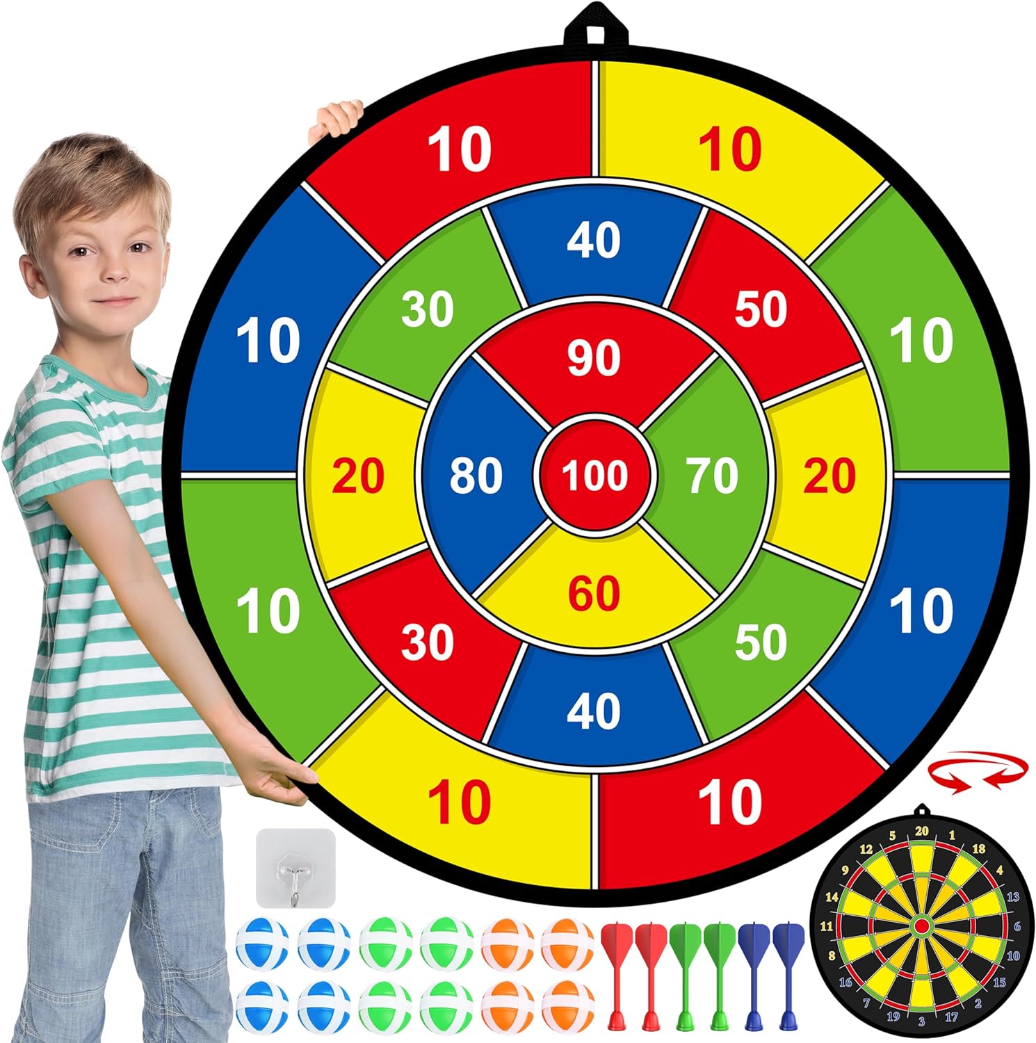 Groot Dubbelzijdig Dartbord voor Kinderen met 12 Klittenballetjes en 6 Klittenpijltjes voor Actieve Speelplezier Binnen en Buiten 74 cm | Sansoti