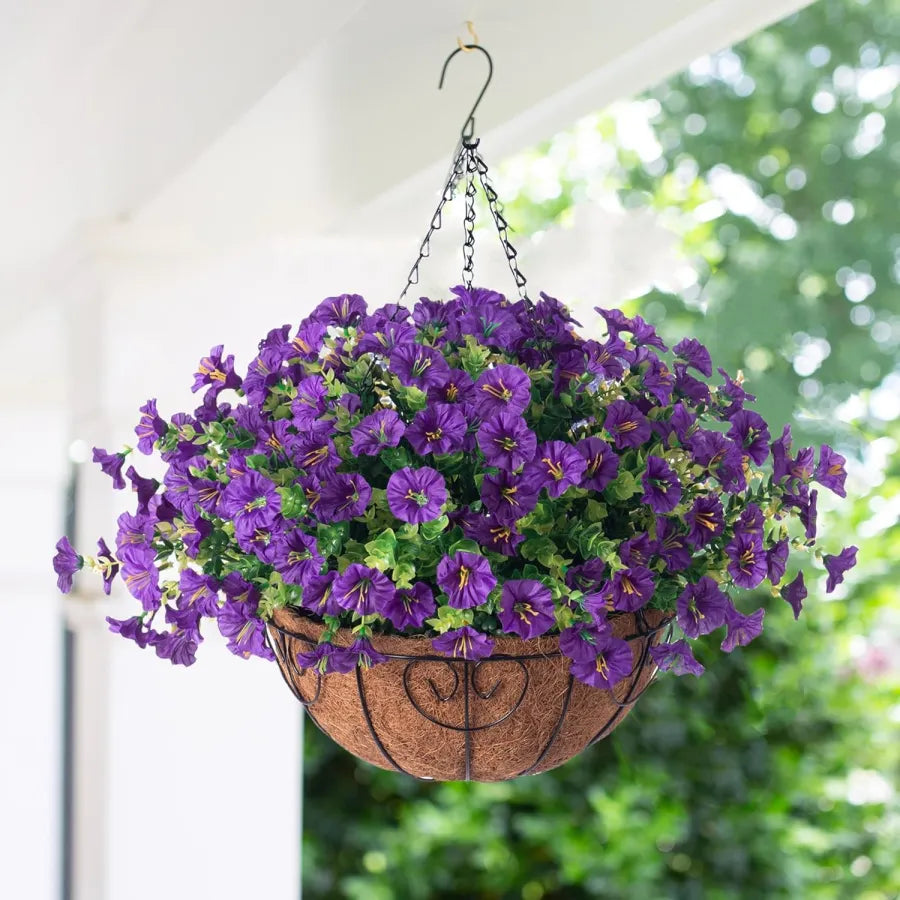 Fleurs artificielles suspendues dans un panier en osier, en soie et plastique, résistantes aux UV, pour décoration intérieure et extérieure, jardin ou balcon | Sansoti