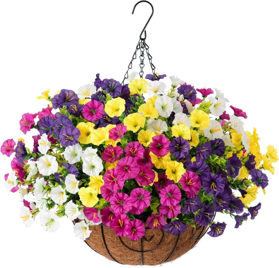 Fleurs artificielles suspendues dans un panier en osier, en soie et plastique, résistantes aux UV, pour décoration intérieure et extérieure, jardin ou balcon | Sansoti