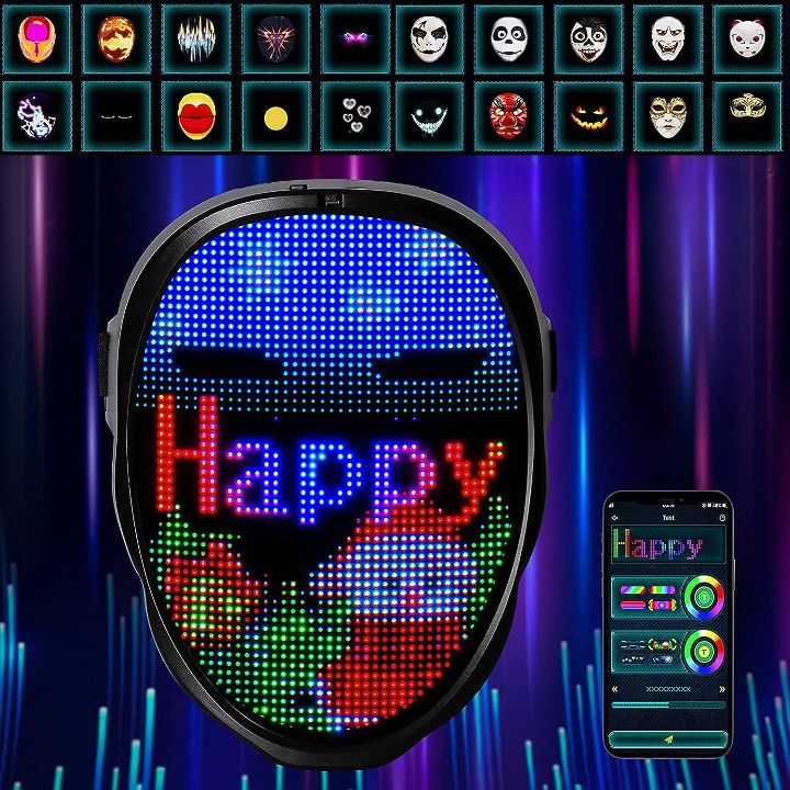 Interactive LED mask with app control, gesture recognition, and light effects for parties, events, and Carnival | Sansoti