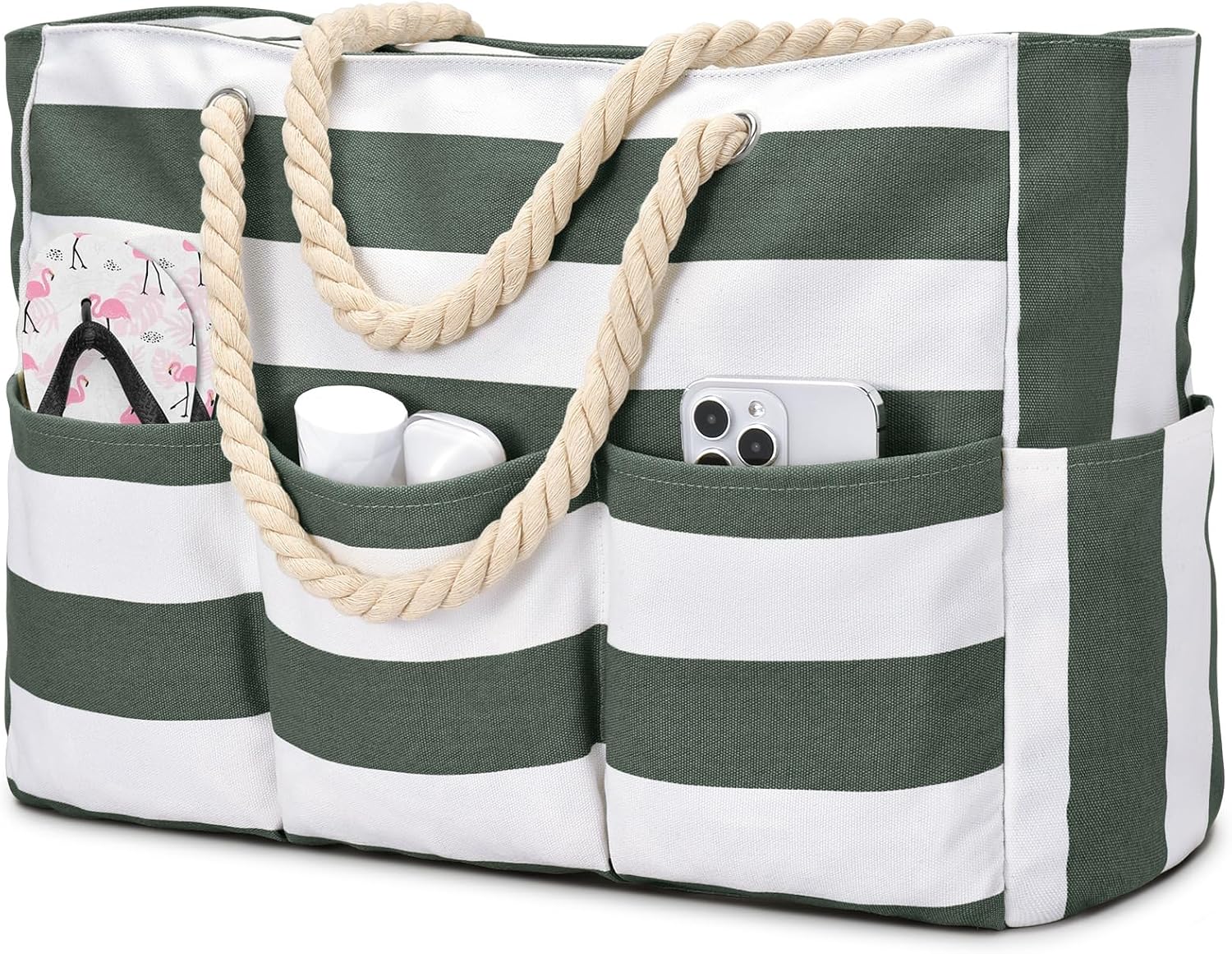 Strandtas XXL Canvas met Rits Waterdicht 7 Vakken Zandvrij Zwembadtas Reistas Shopper Schoudertas voor Vakantie | Sansoti