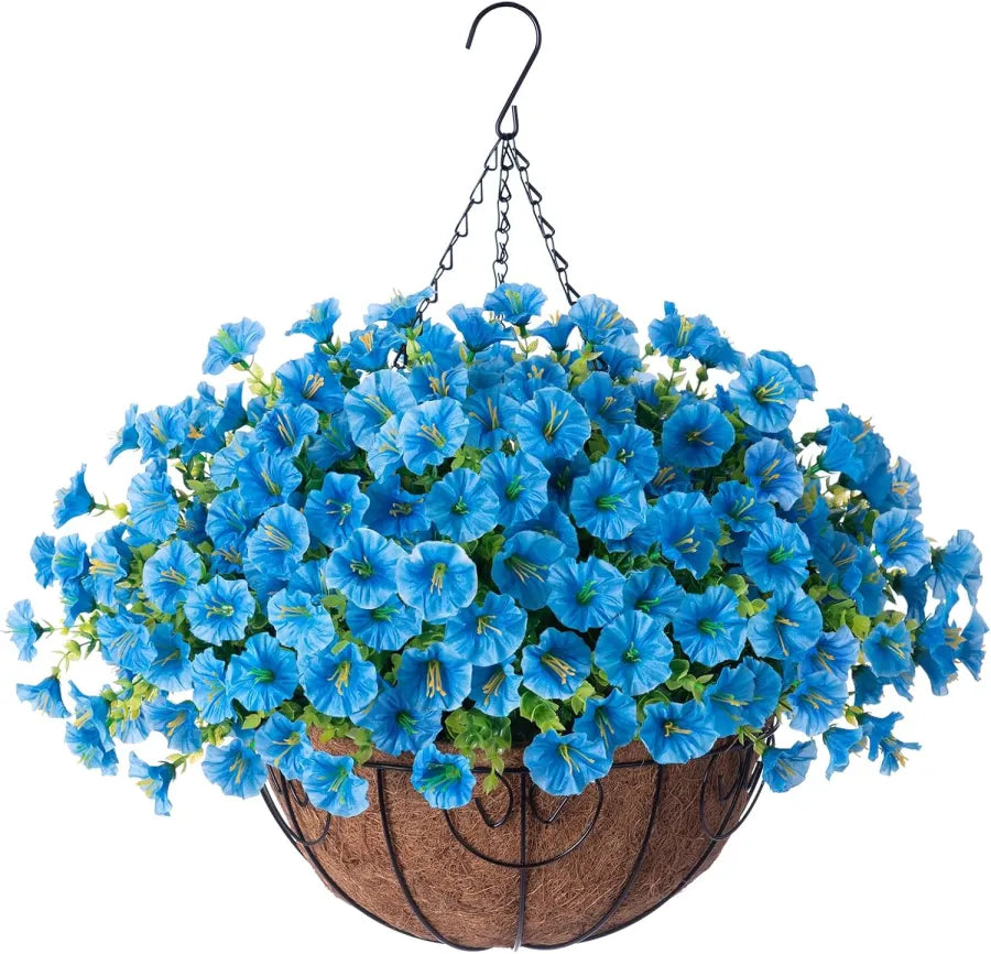 Fleurs artificielles suspendues dans un panier en osier, en soie et plastique, résistantes aux UV, pour décoration intérieure et extérieure, jardin ou balcon | Sansoti