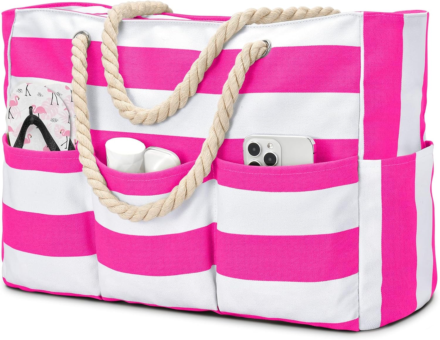 Strandtas XXL Canvas met Rits Waterdicht 7 Vakken Zandvrij Zwembadtas Reistas Shopper Schoudertas voor Vakantie | Sansoti