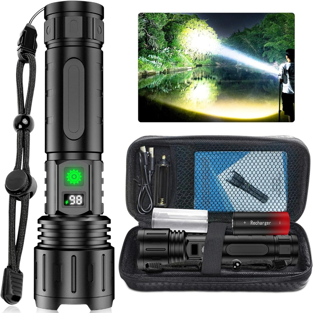 Oplaadbare LED Zaklamp 100000 Lumen Aluminium IPX6 Waterdicht voor Outdoor Camping Wandelen Noodsituaties | Sansoti