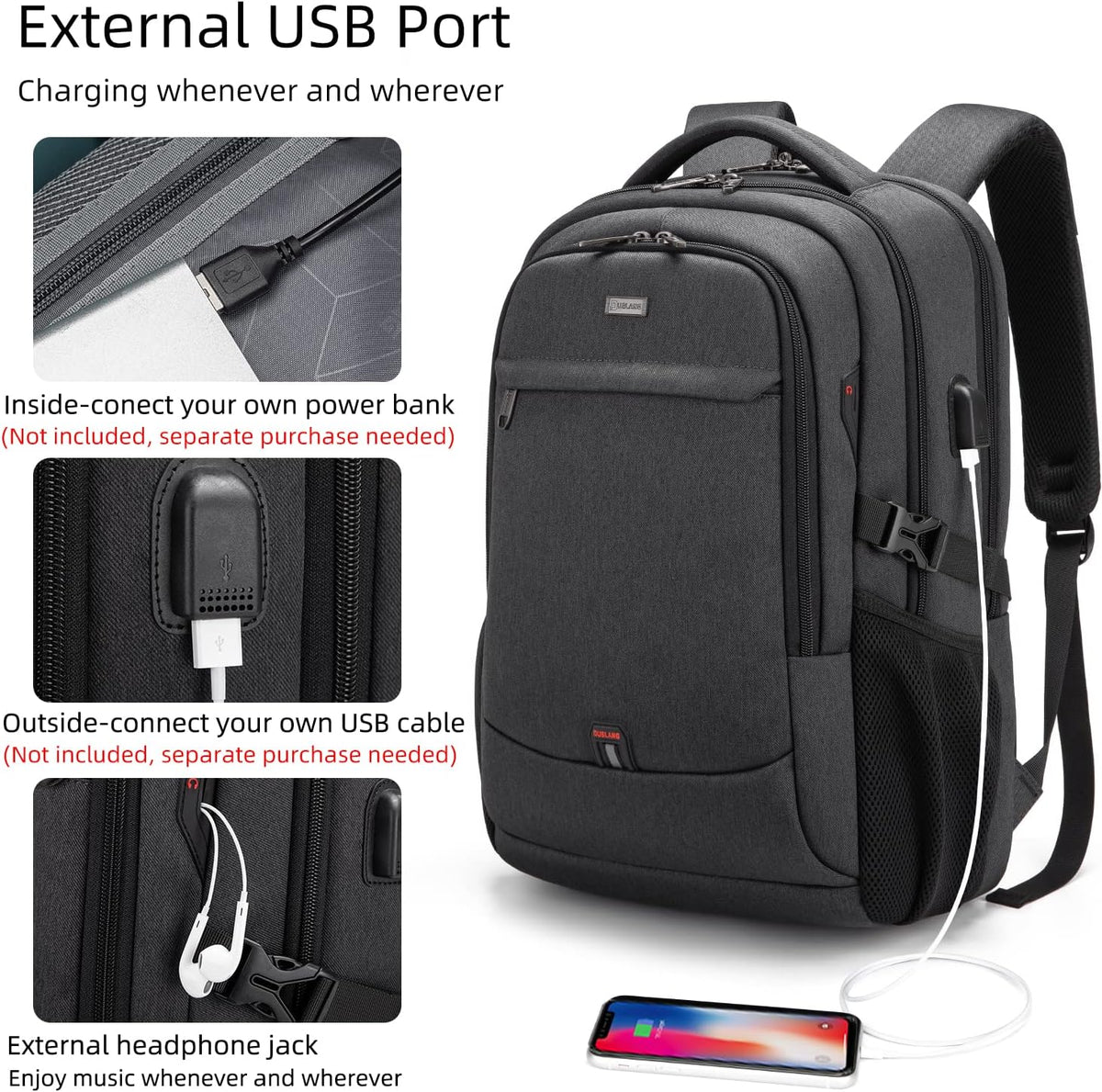 Mochila para portátil de 17 pulgadas con USB, impermeable, para viajes, trabajo y estudio, organizada y antirrobo, mochila ejecutiva | Sansoti