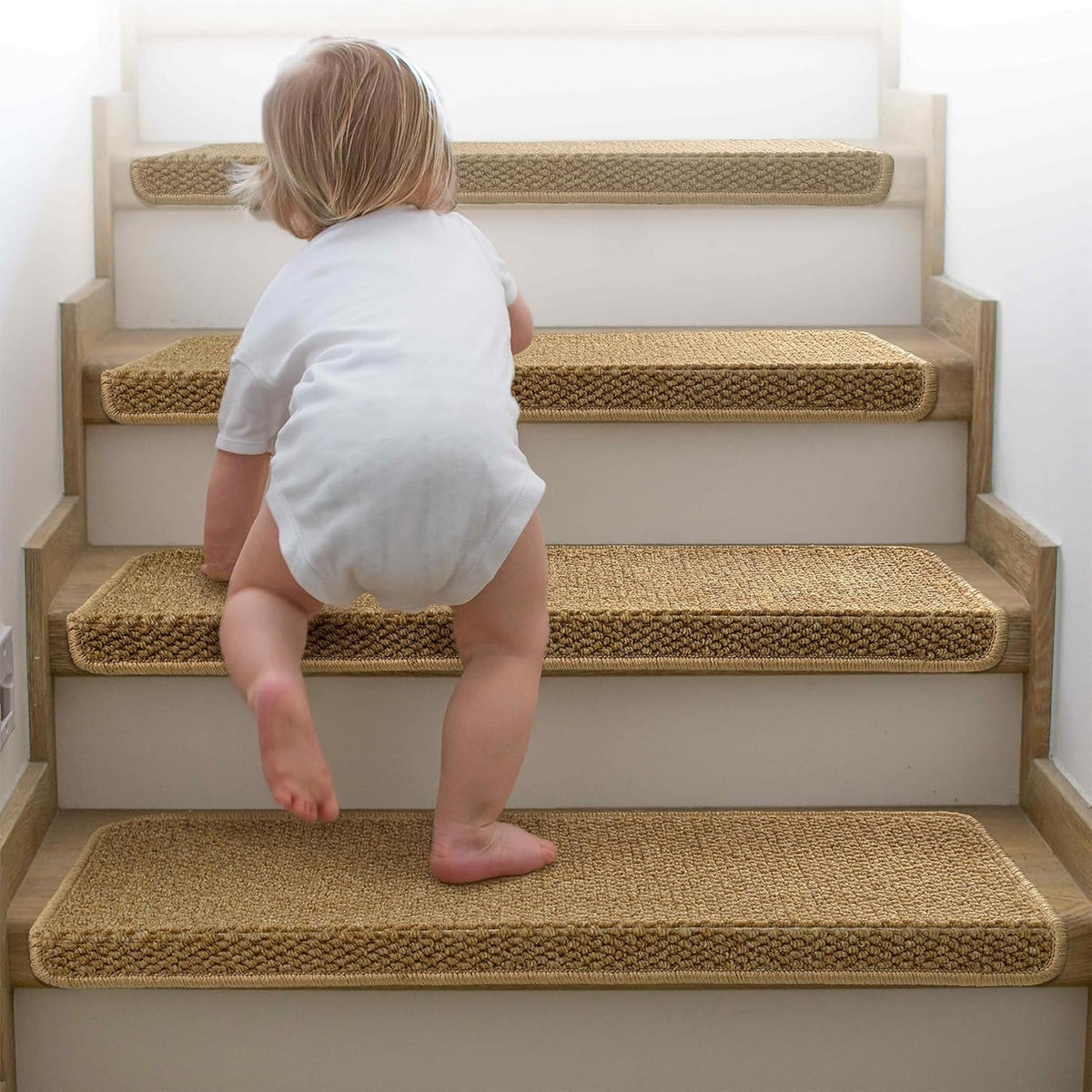 14 tapis d’escalier avec nez antidérapant, beige, 75x24cm, protection et revêtement pour marches d’escalier | Sansoti